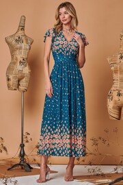 Jolie Moi Blue Carlii Symmetrical Print Mesh Maxi Dress - Image 3 of 5