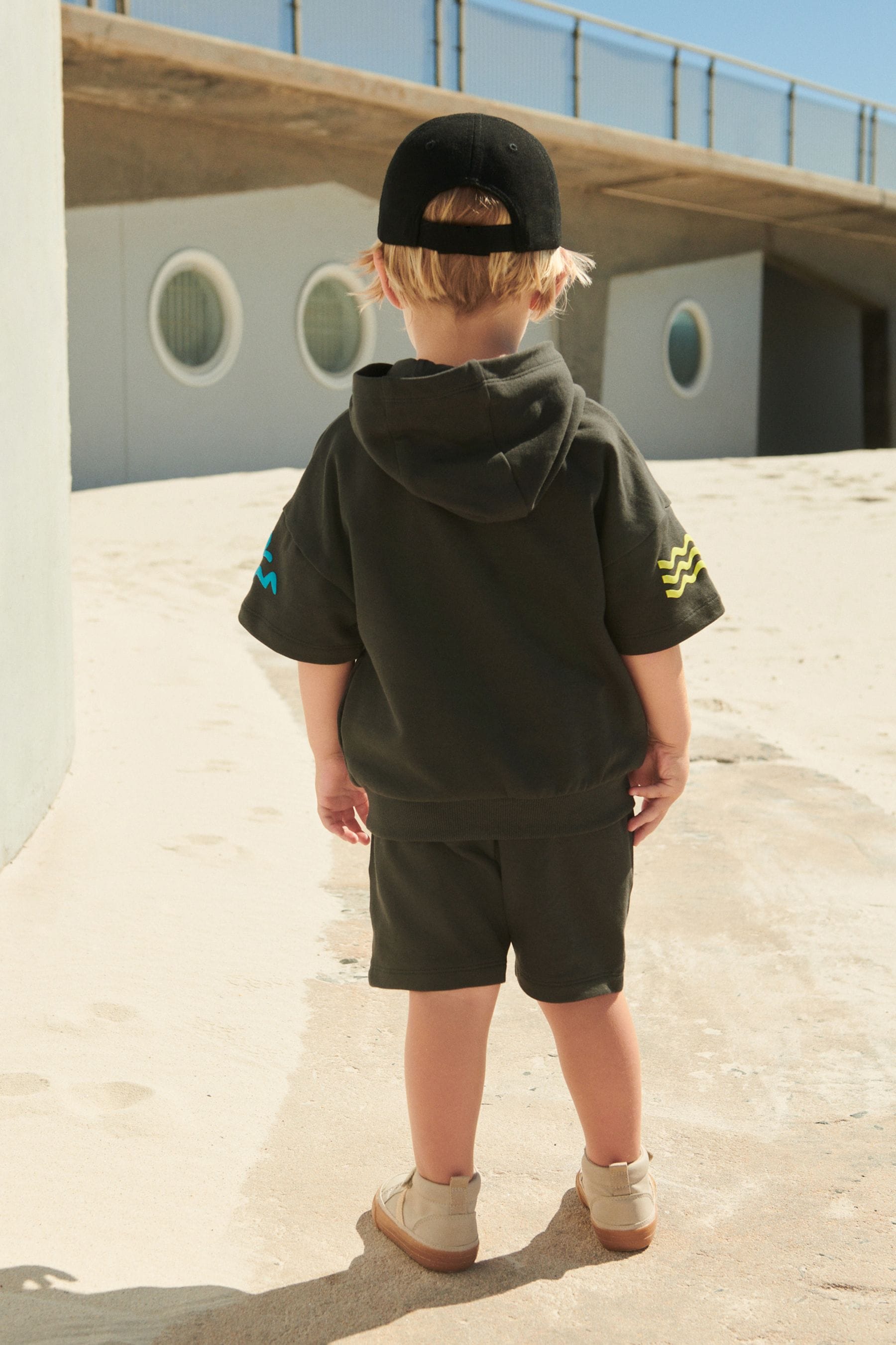 Buy Charcoal Grey Waves 100 Cotton Short Sleeve Hooded Sweatshirt and Shorts Set 3mths 7yrs from Next Ireland