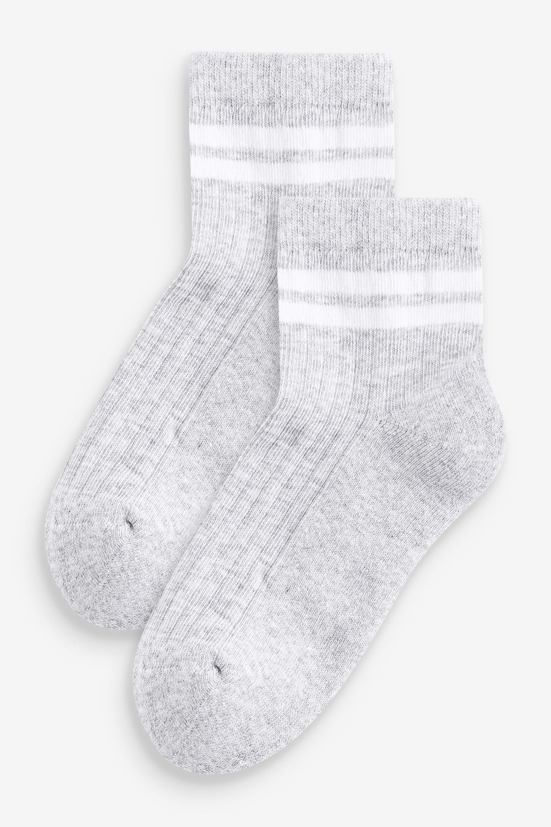 Grey 2 Pack Cotton Rich Cushioned Footbed Ribbed Low Cropped Ankle Socks - Image 1 of 2