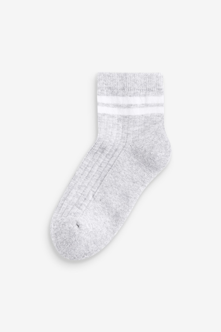 Grey 2 Pack Cotton Rich Cushioned Footbed Ribbed Low Cropped Ankle Socks - Image 3 of 3