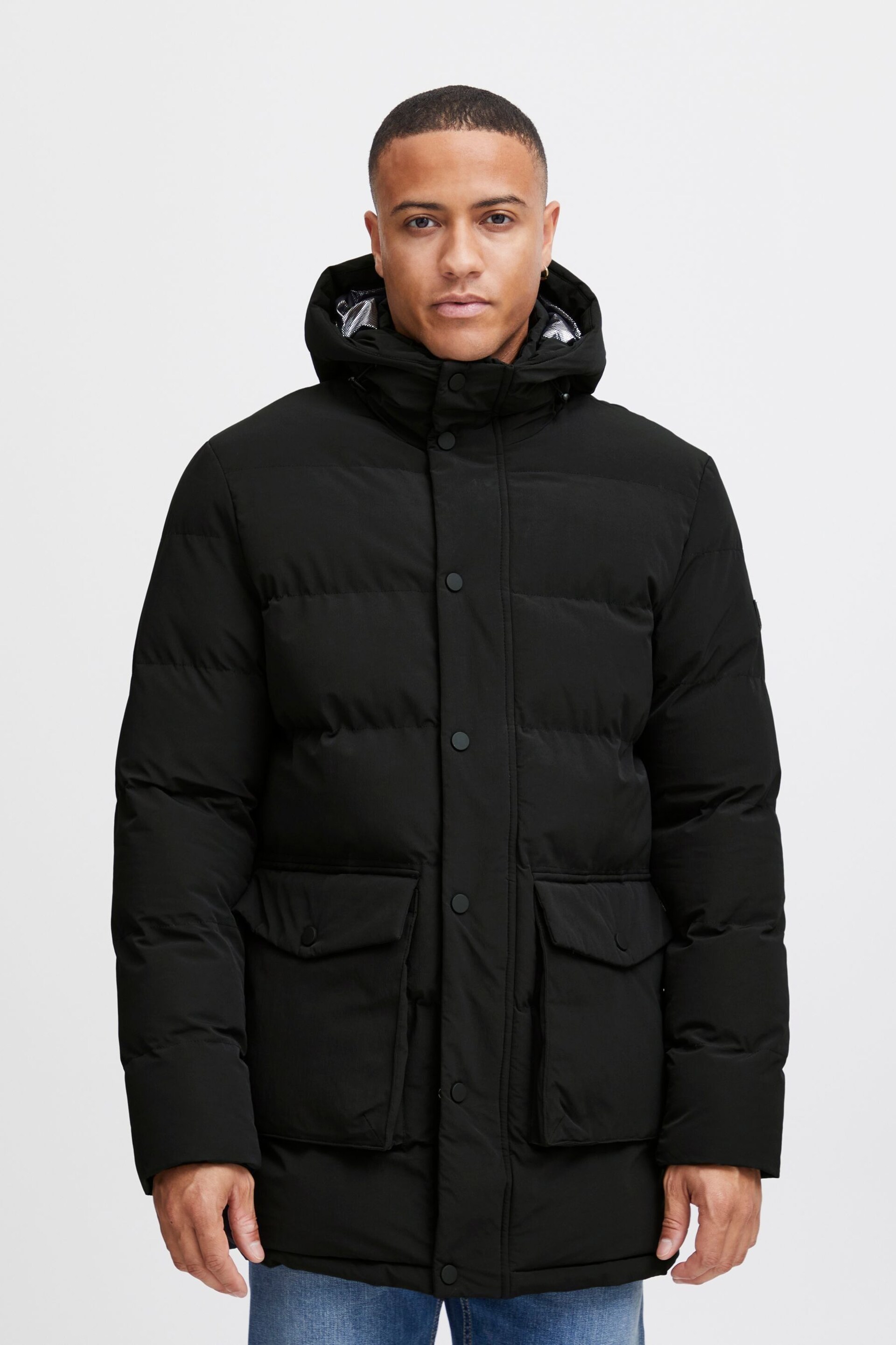 Blend Black Quilted Parka Jacket with Hood - Image 1 of 5