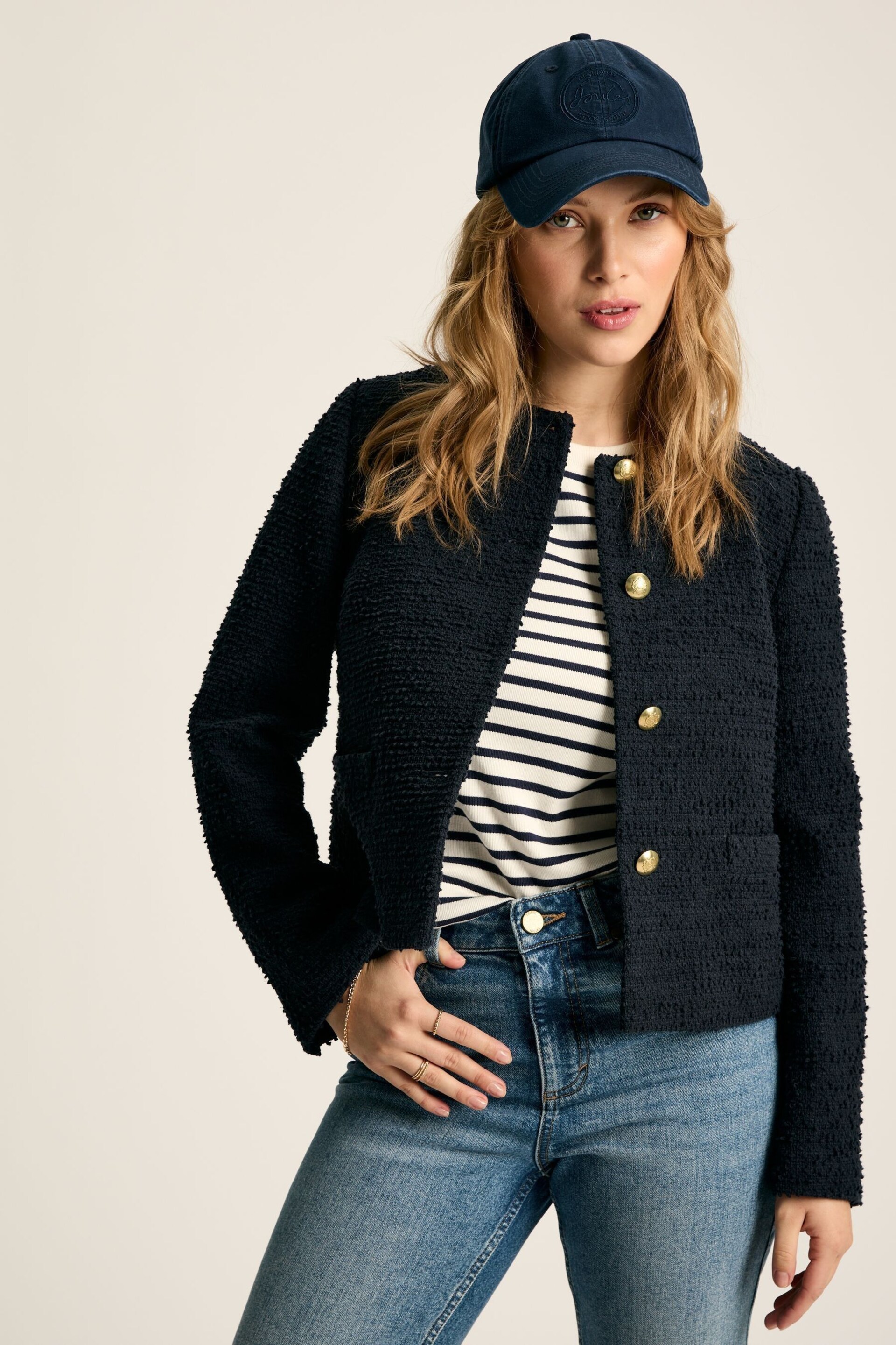 Joules Hampstead Navy Boucle Jacket - Image 1 of 8