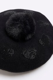 River Island Black Girls Heart Heatseal Beret Hat - Image 2 of 2