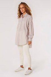 Apricot Brown Striped Long Balloon Sleeved Shirt - Image 3 of 4