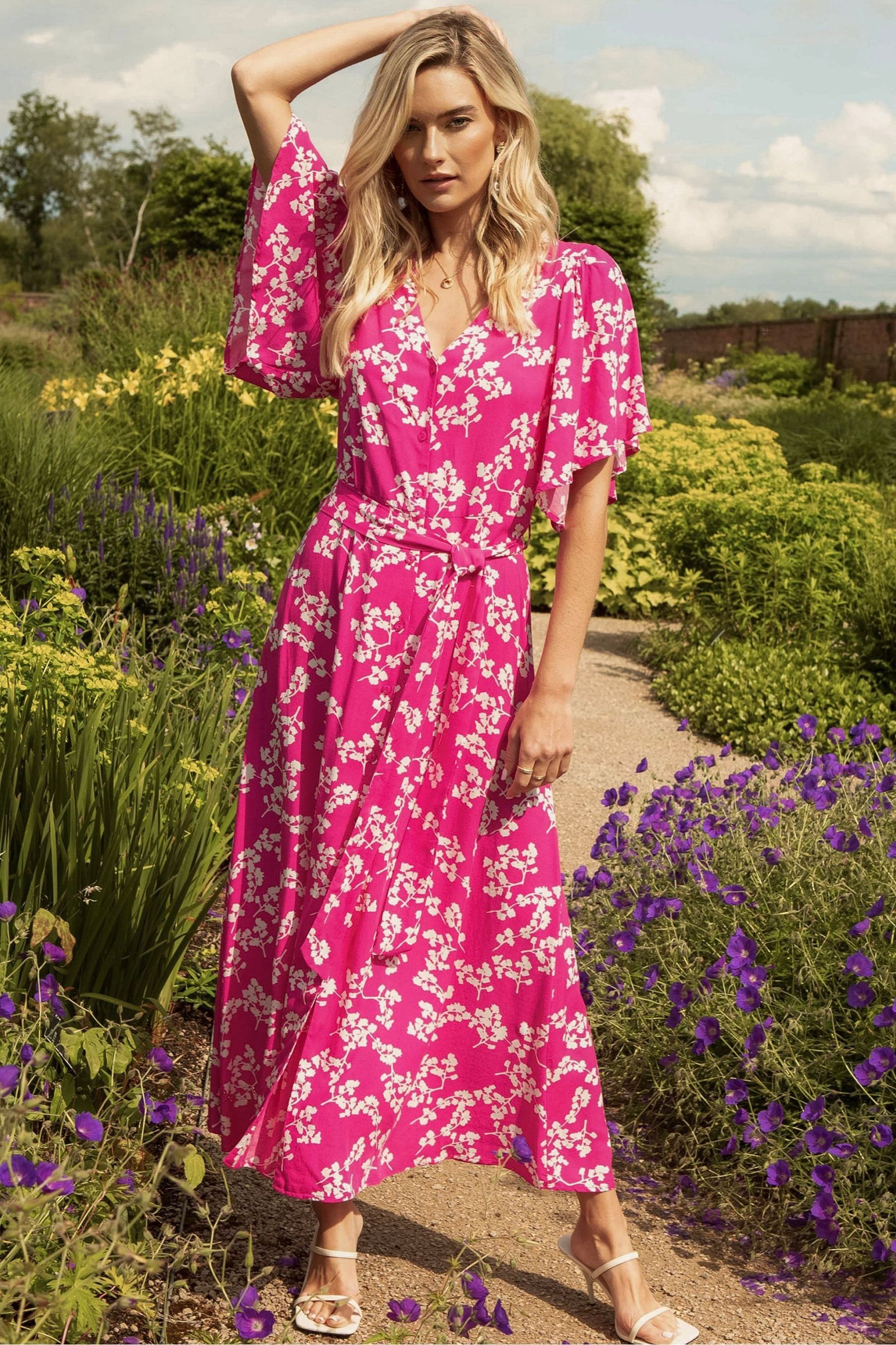 Pink button down midi dress sales