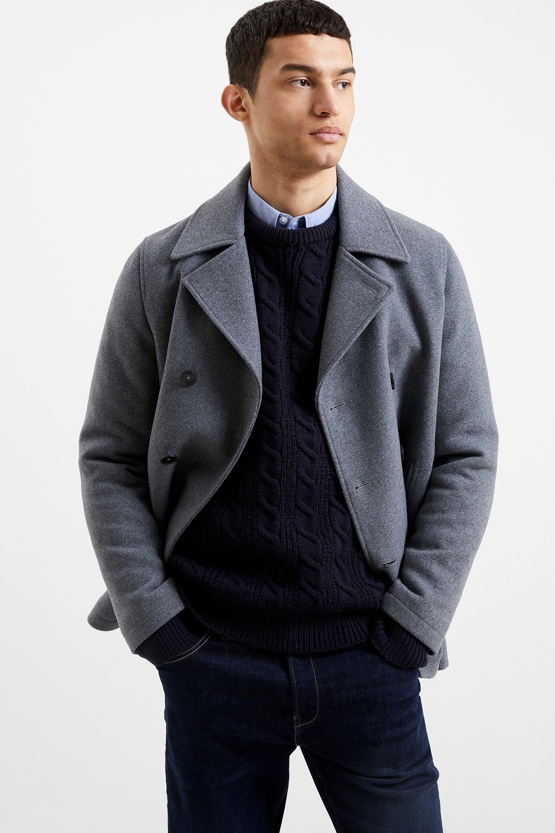 Buy French Connection Grey Double Breasted Peacoat from the Next UK online shop
