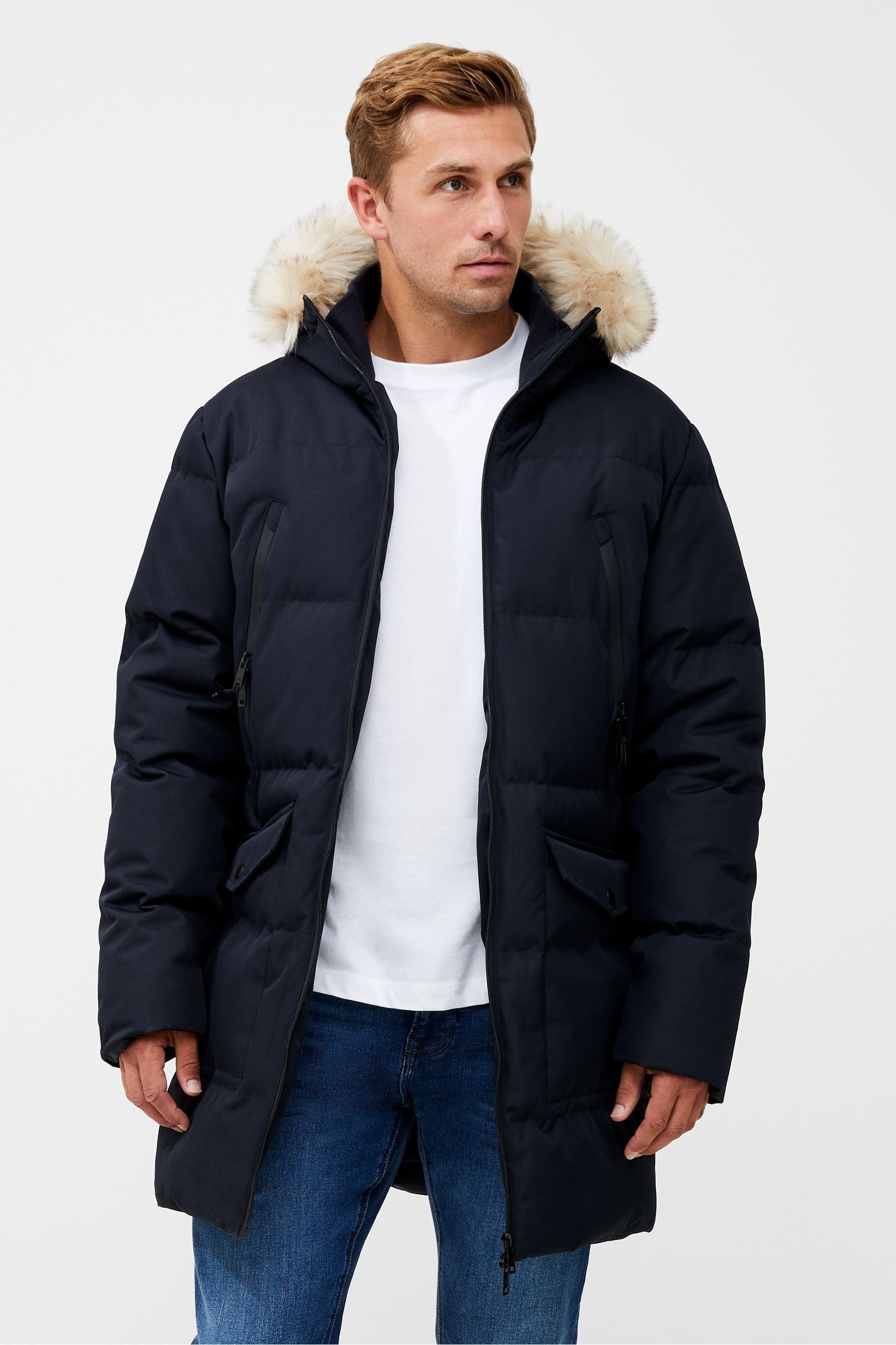 Buy French Connection Dark Navy Faux Fur Trim Parka from Next Oman