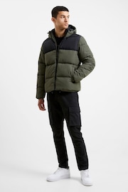 French Connection /Khaki Mid Length Row Panel Hooded Jacket - Image 4 of 5