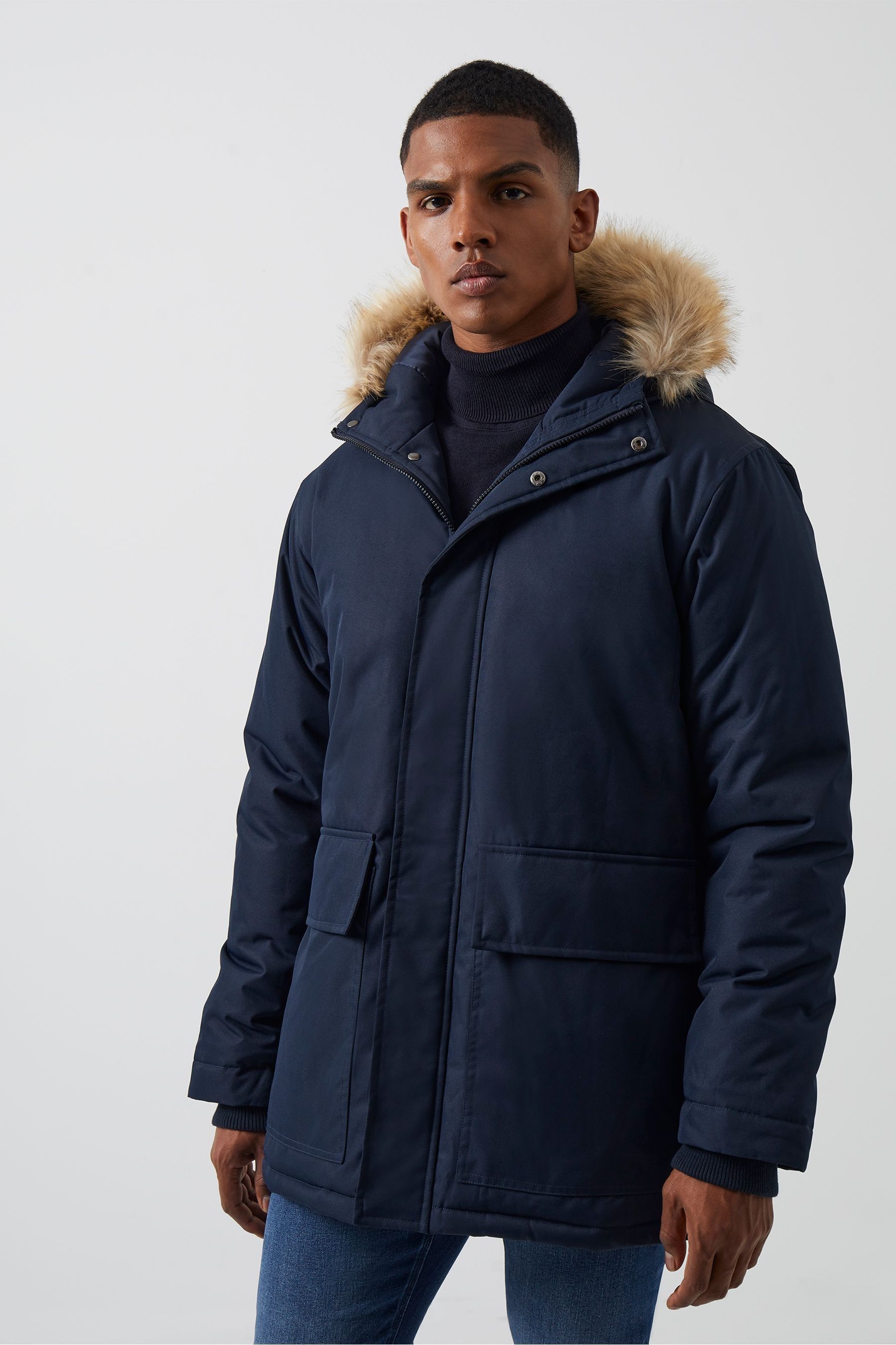 French connection coated hooded borg lined parka cheap