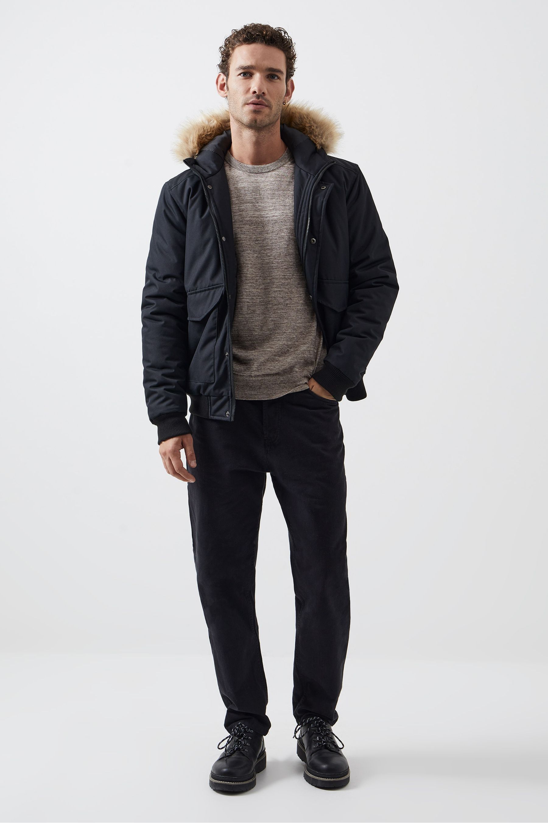 Buy French Connection Black Faux Fur Trim Short Length Jacket from Next Luxembourg