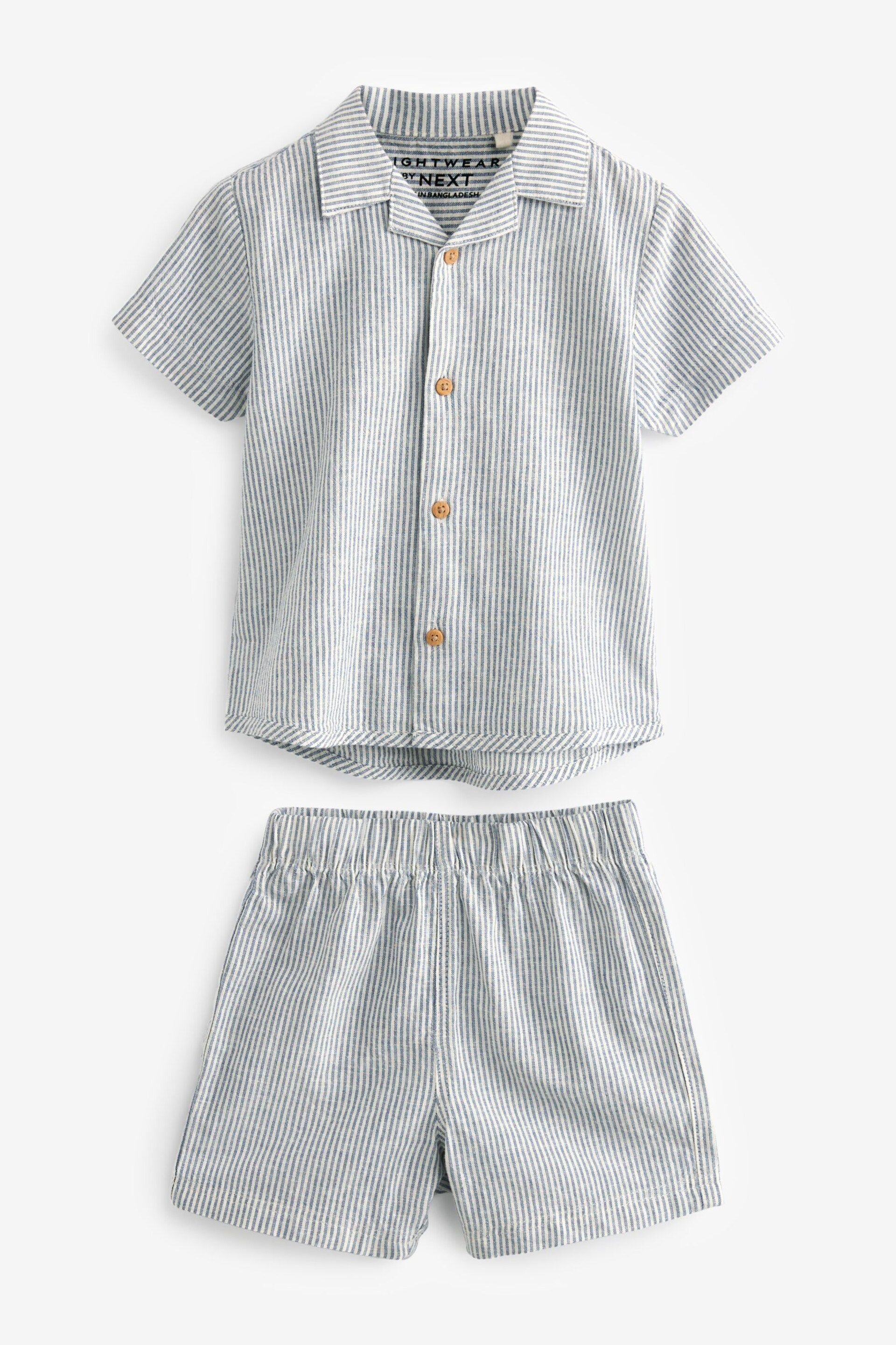 Blue/White Stripe Button Down Short Woven Pyjamas (9mths-8yrs) - Image 5 of 8