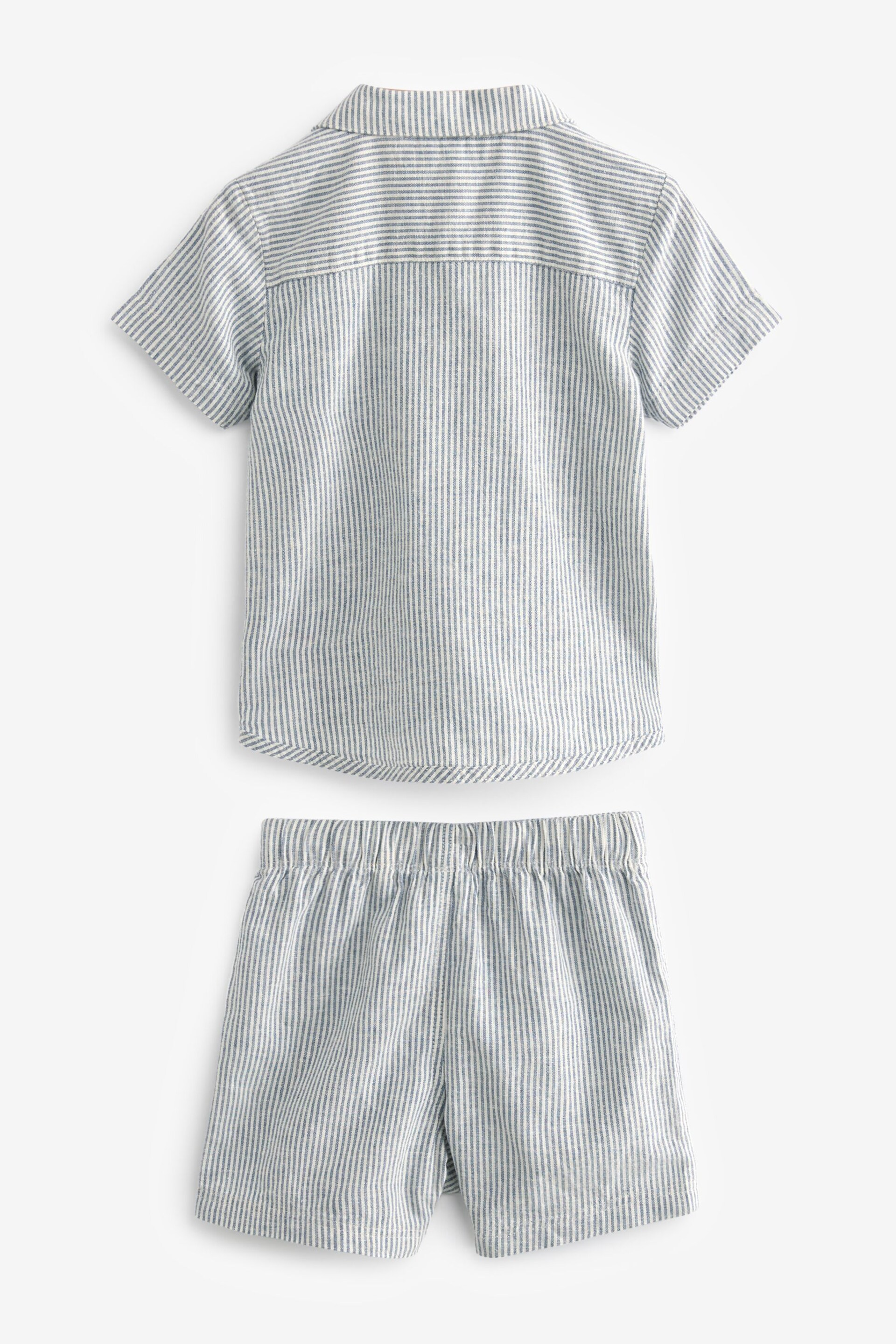 Blue/White Stripe Button Down Short Woven Pyjamas (9mths-8yrs) - Image 6 of 8