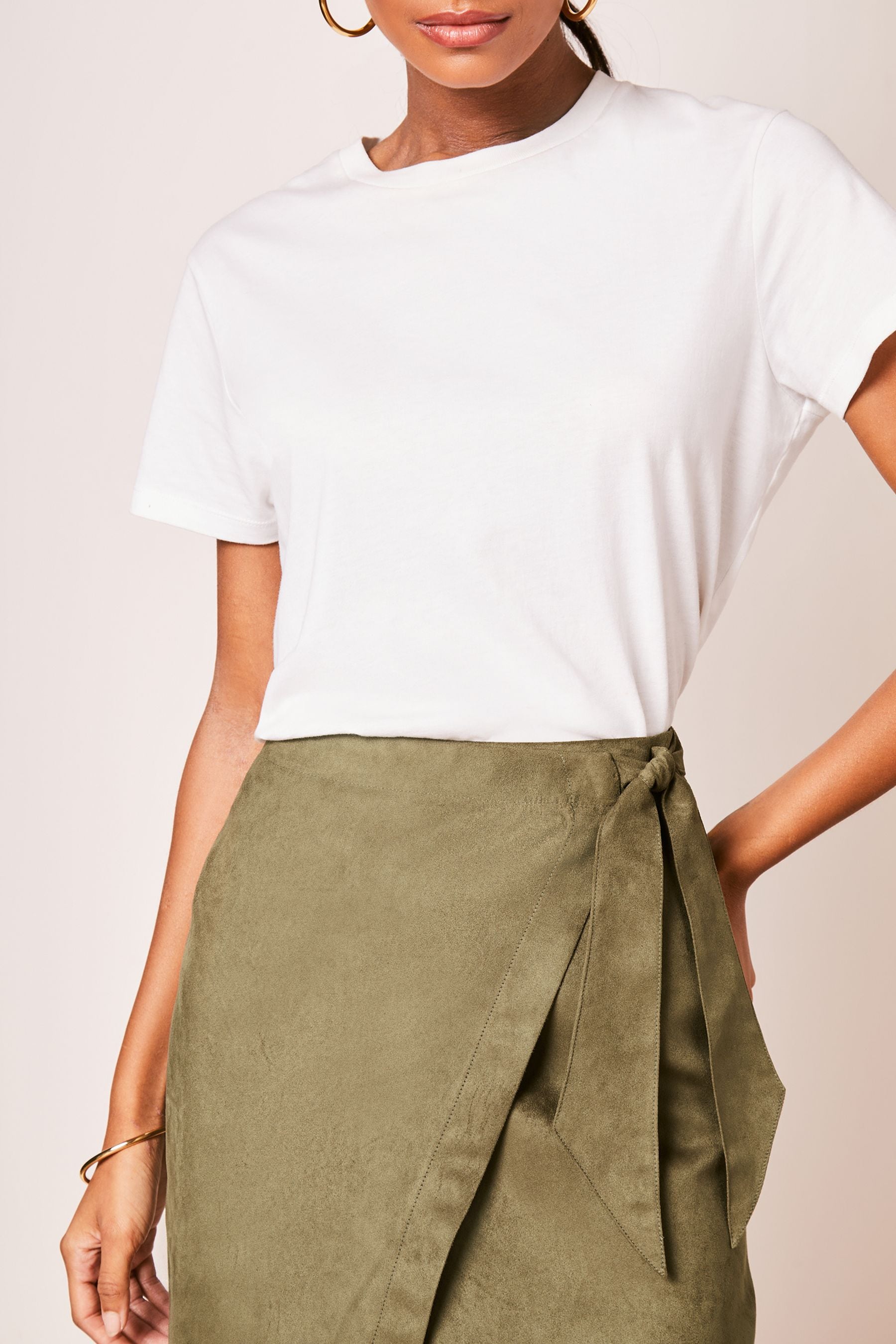 Khaki wrap front midi skirt sales