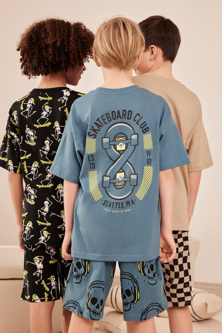 Black/Lime Skull Checkerboard Short Pyjamas 3 Pack (3-16yrs) - Image 2 of 10
