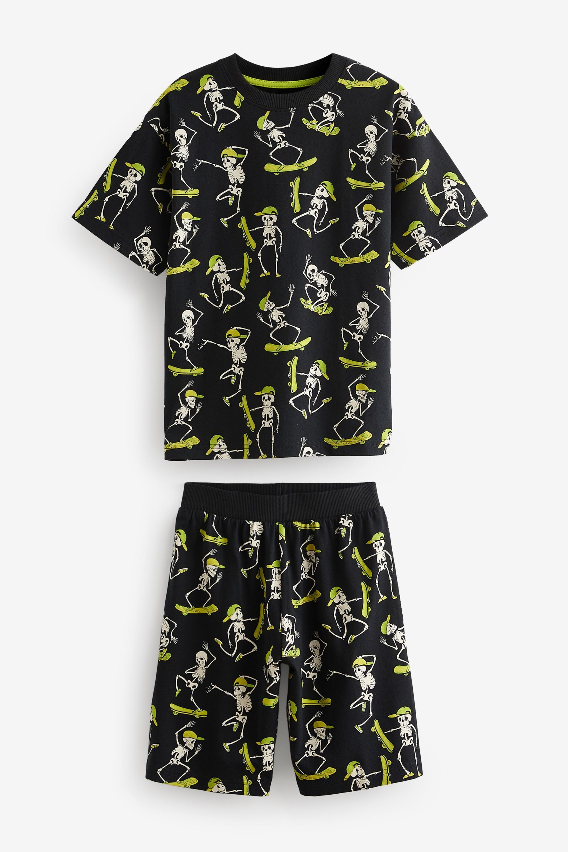 Black/Lime Skull Checkerboard Short Pyjamas 3 Pack (3-16yrs) - Image 7 of 10