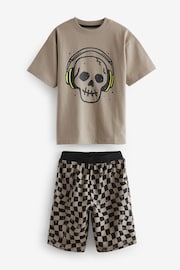 Black/Lime Skull Checkerboard Short Pyjamas 3 Pack (3-16yrs) - Image 8 of 10