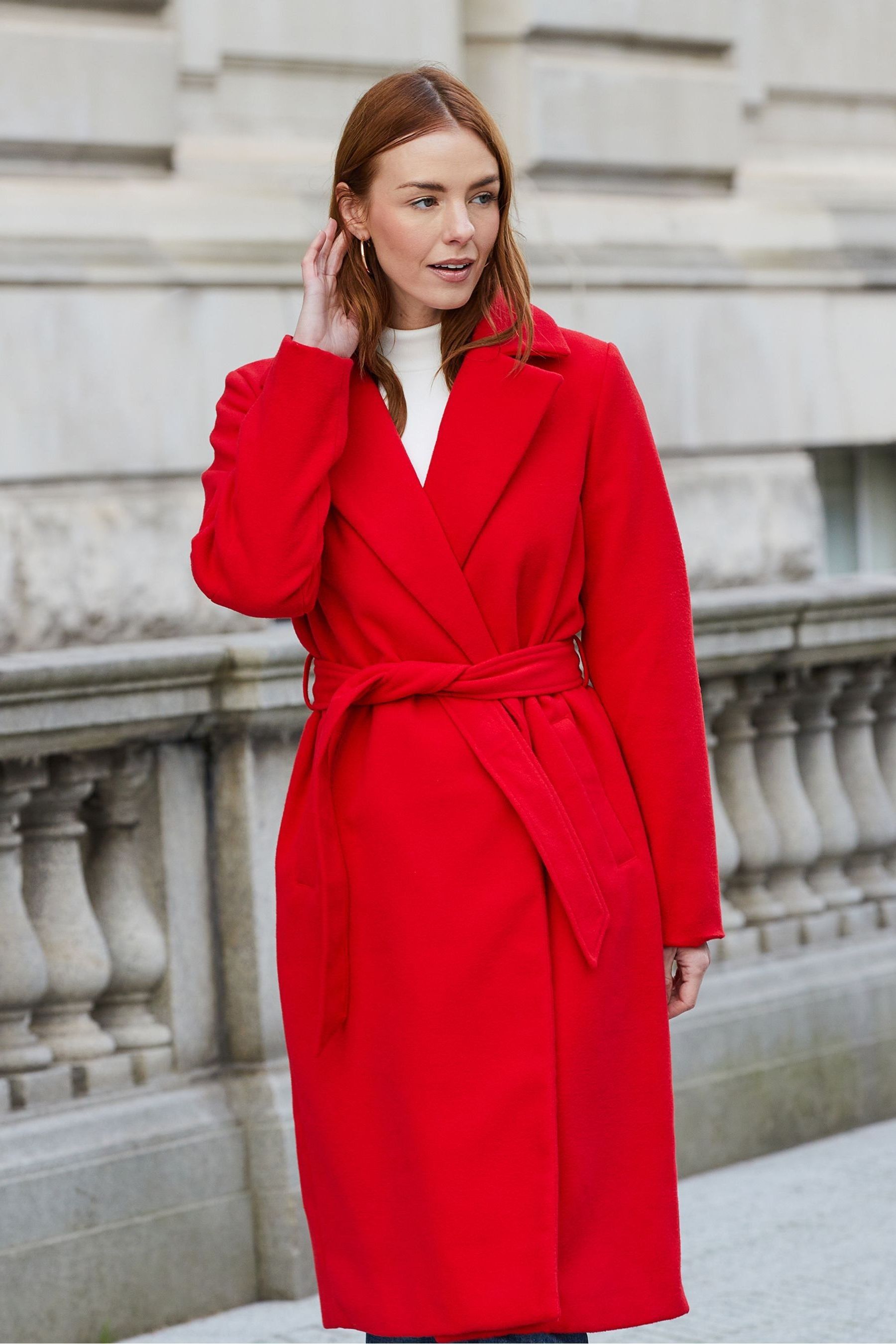 Ladies long belted coat discount