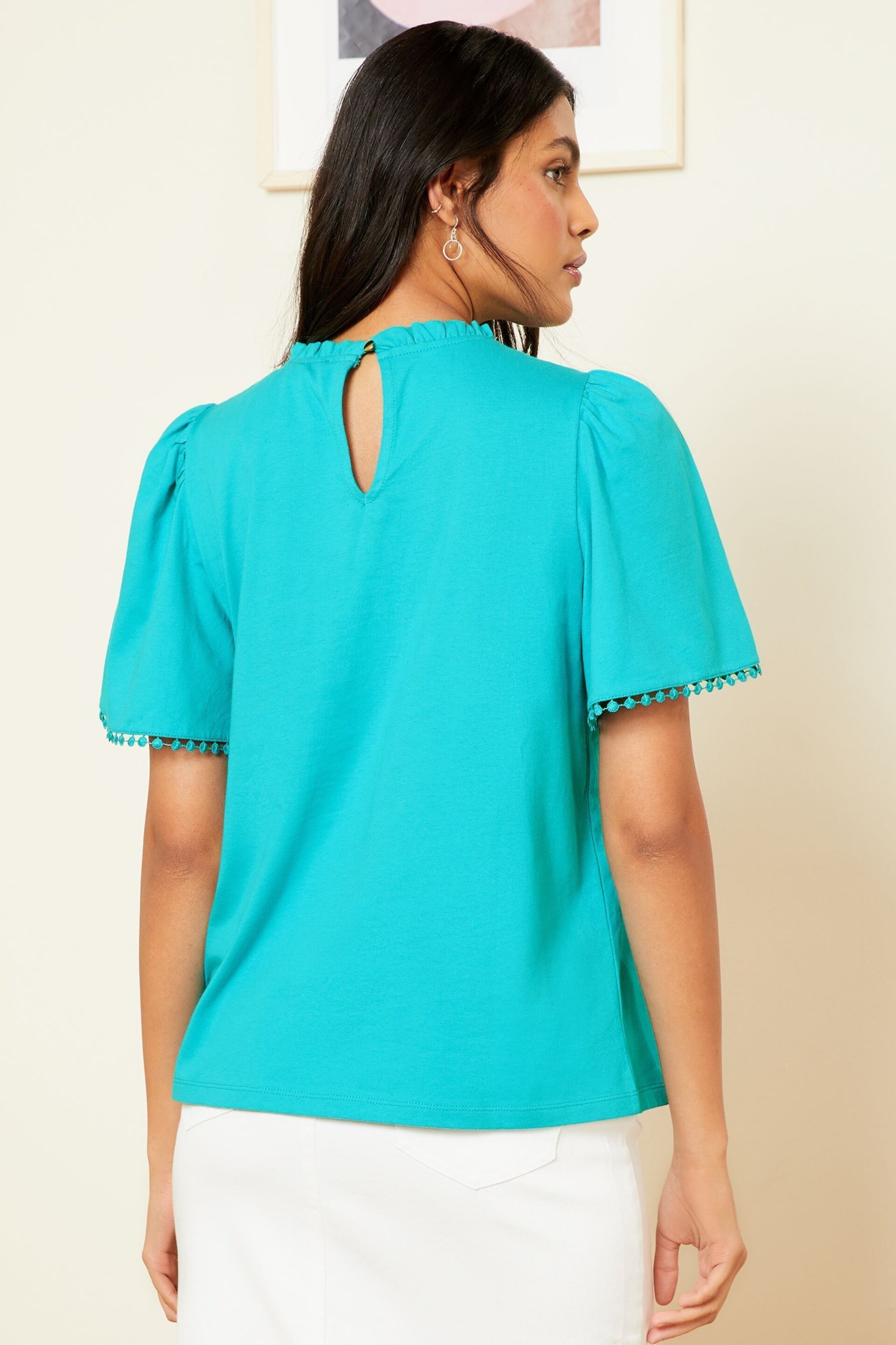 Love & Roses Green Shirred Yoke Flutter Sleeve Jersey Top - Image 3 of 4