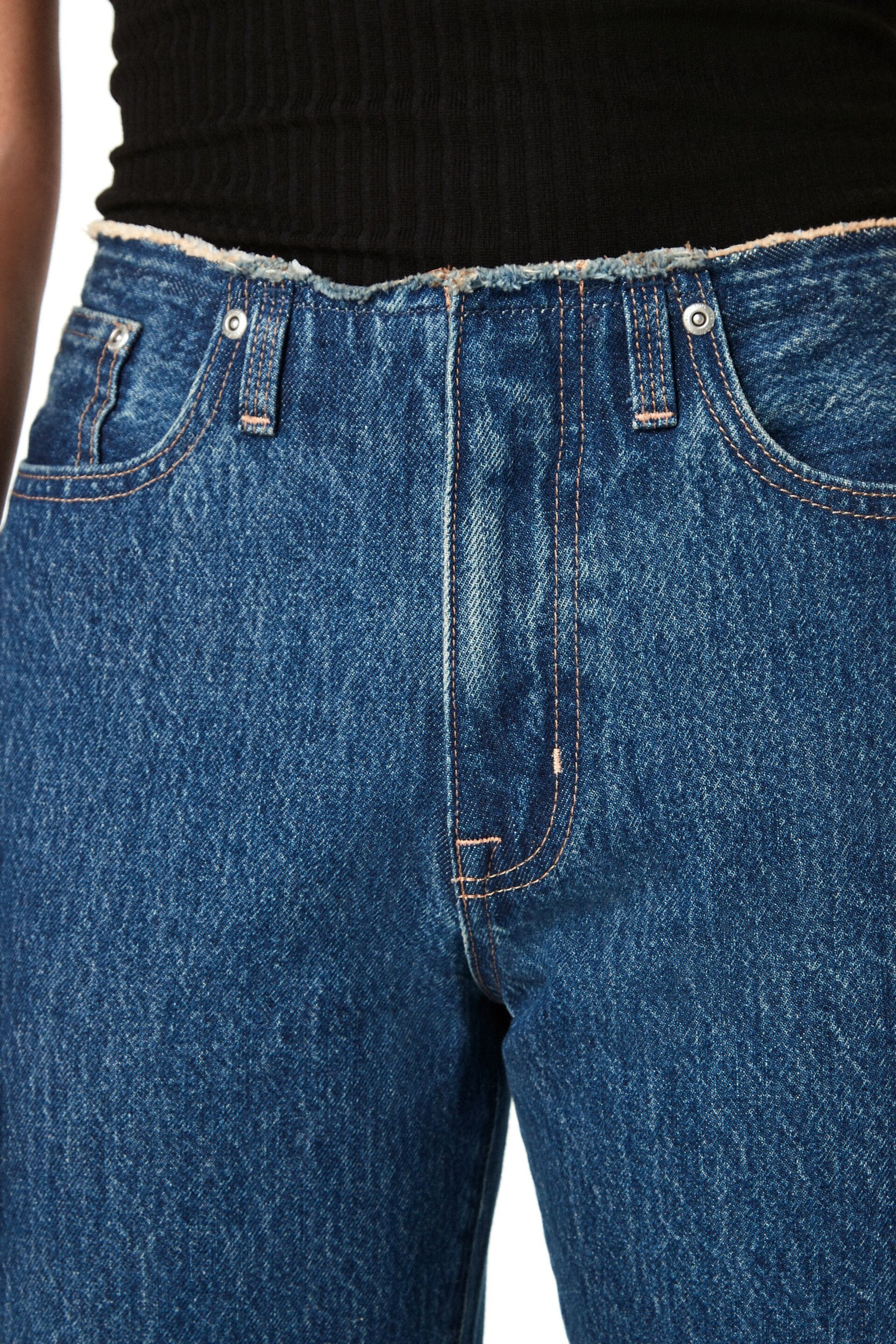 Dark Blue Raw Waistband Straight Leg Jeans - Image 4 of 6