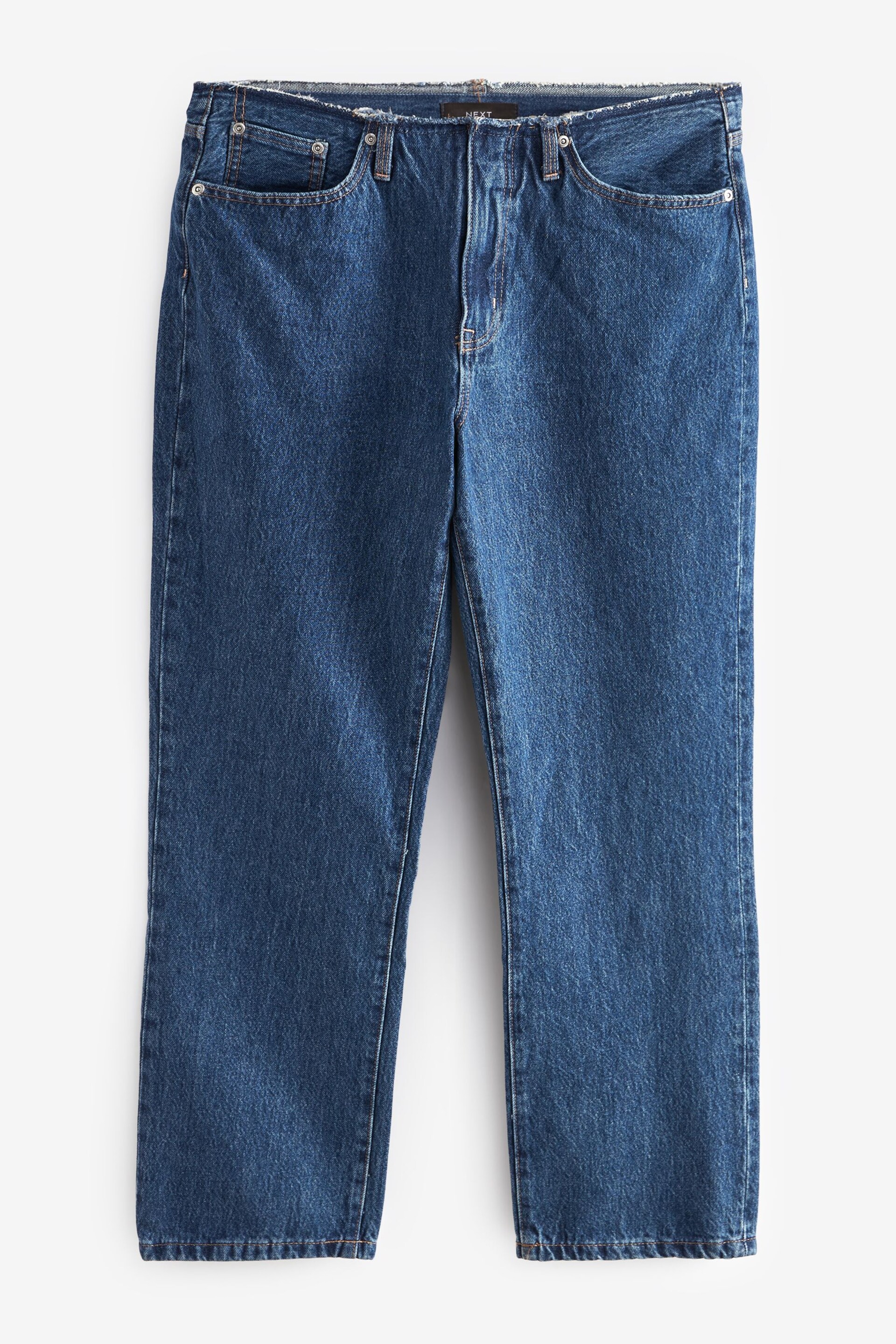 Dark Blue Raw Waistband Straight Leg Jeans - Image 5 of 6