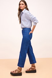 Bright Blue Double Button Cropped Wide Leg Jeans - Image 2 of 6