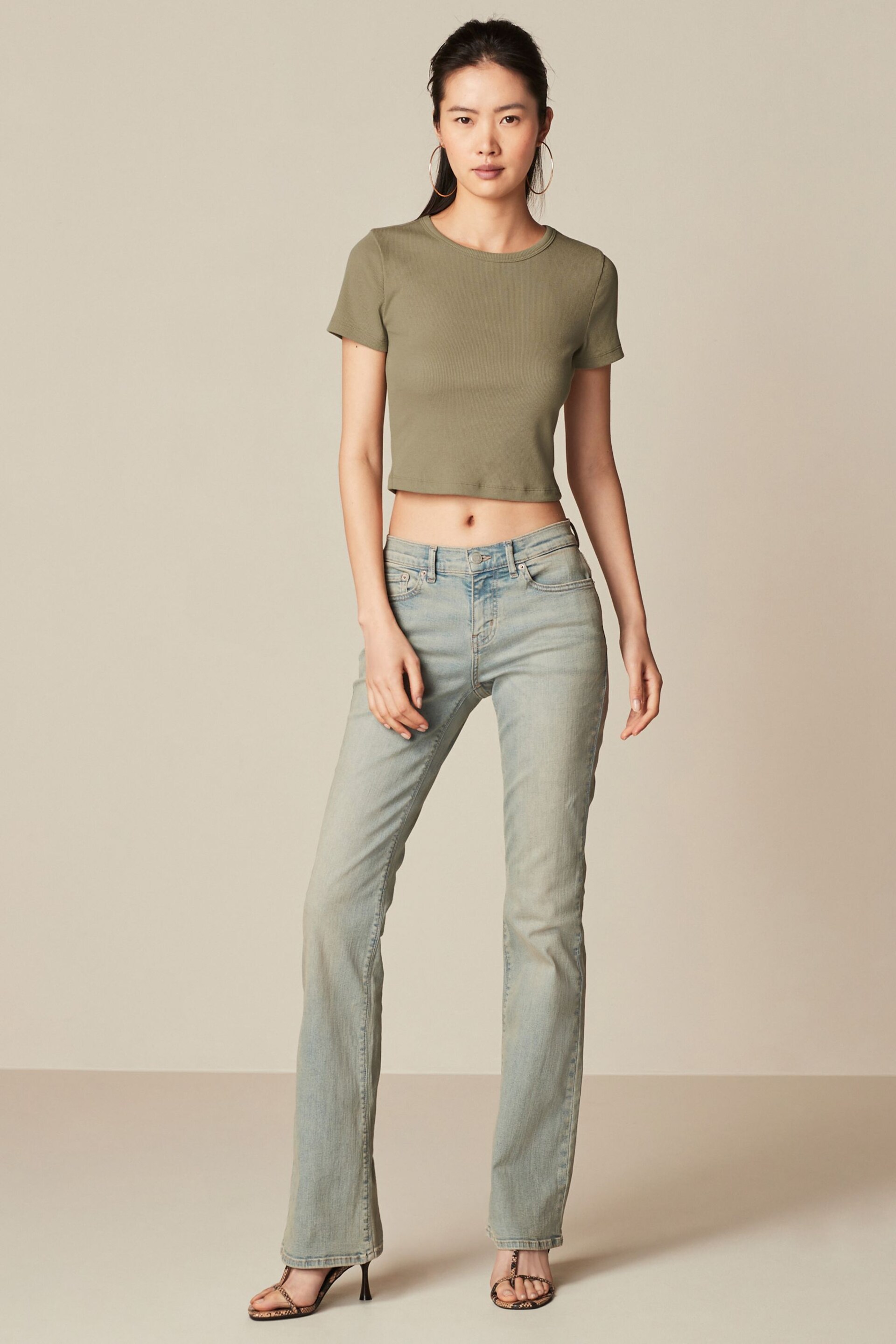 Green Tinted Low Bootcut Jeans - Image 1 of 7