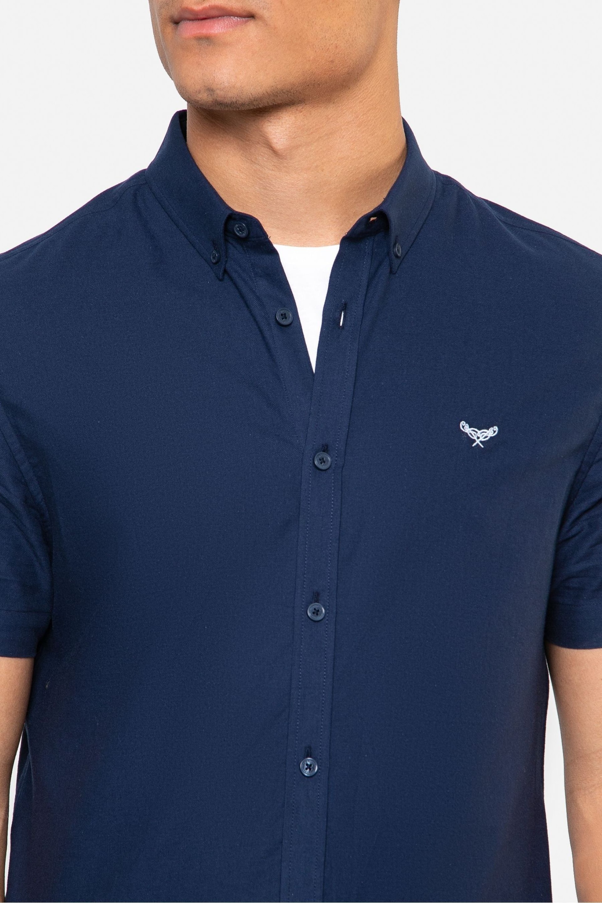 Threadbare Turquoise Blue Oxford Cotton Short Sleeve Shirt - Image 4 of 4