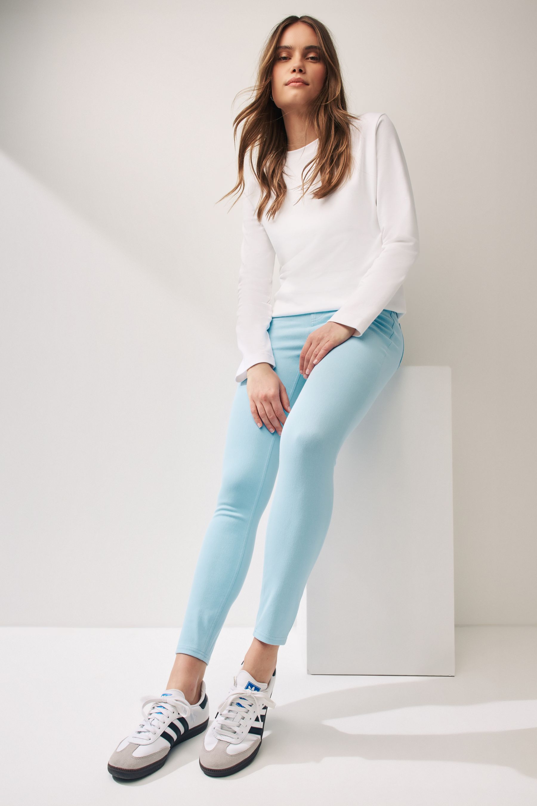 Light blue denim leggings store