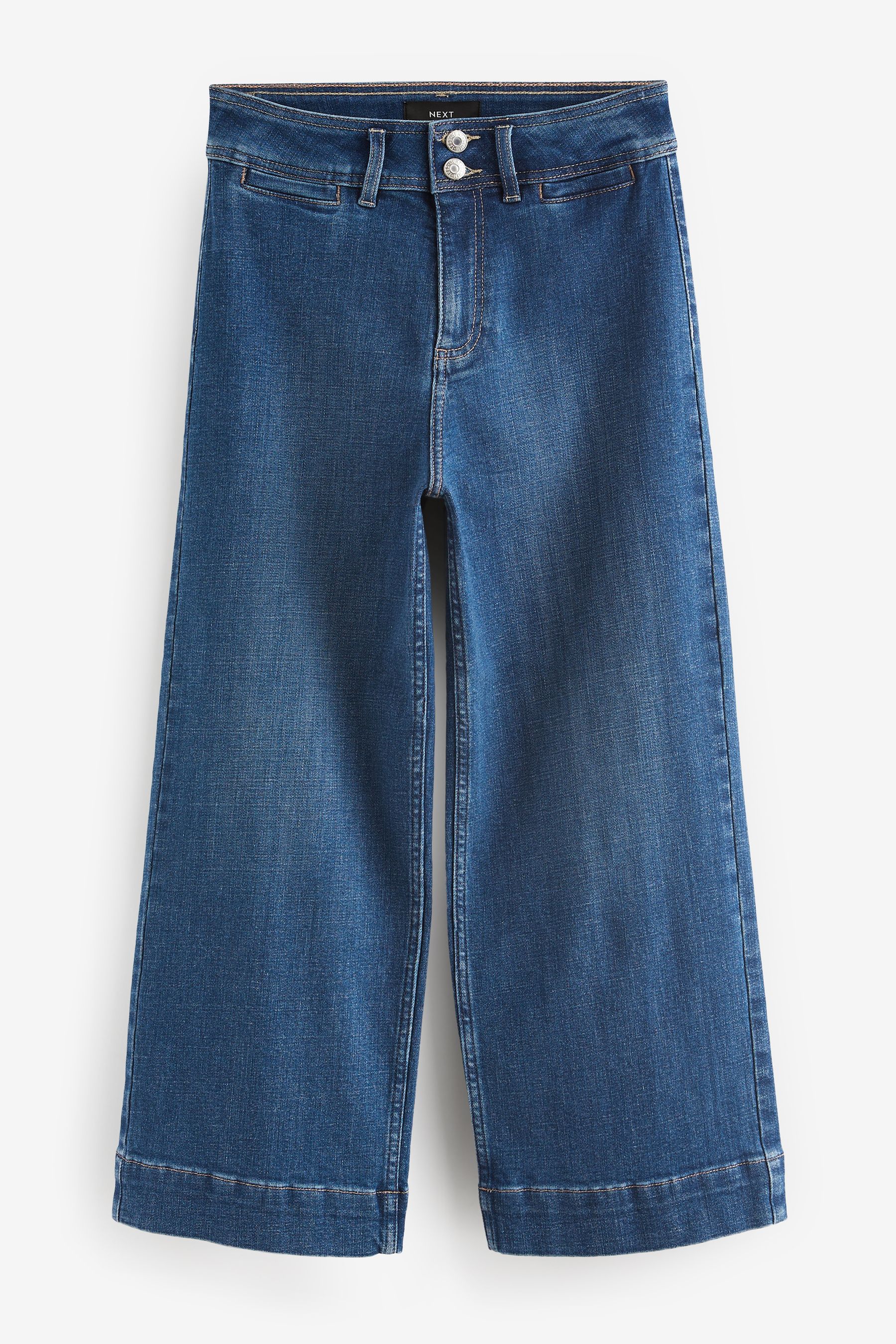 Buy Dark Blue Double Button Cropped Wide Leg Jeans from Next Luxembourg