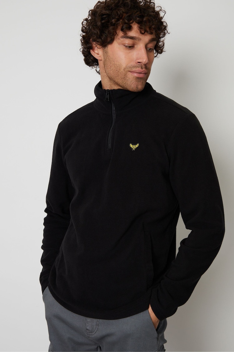 Threadbare Black 1/4 Zip Fleece Sweatshirt - Image 1 of 4