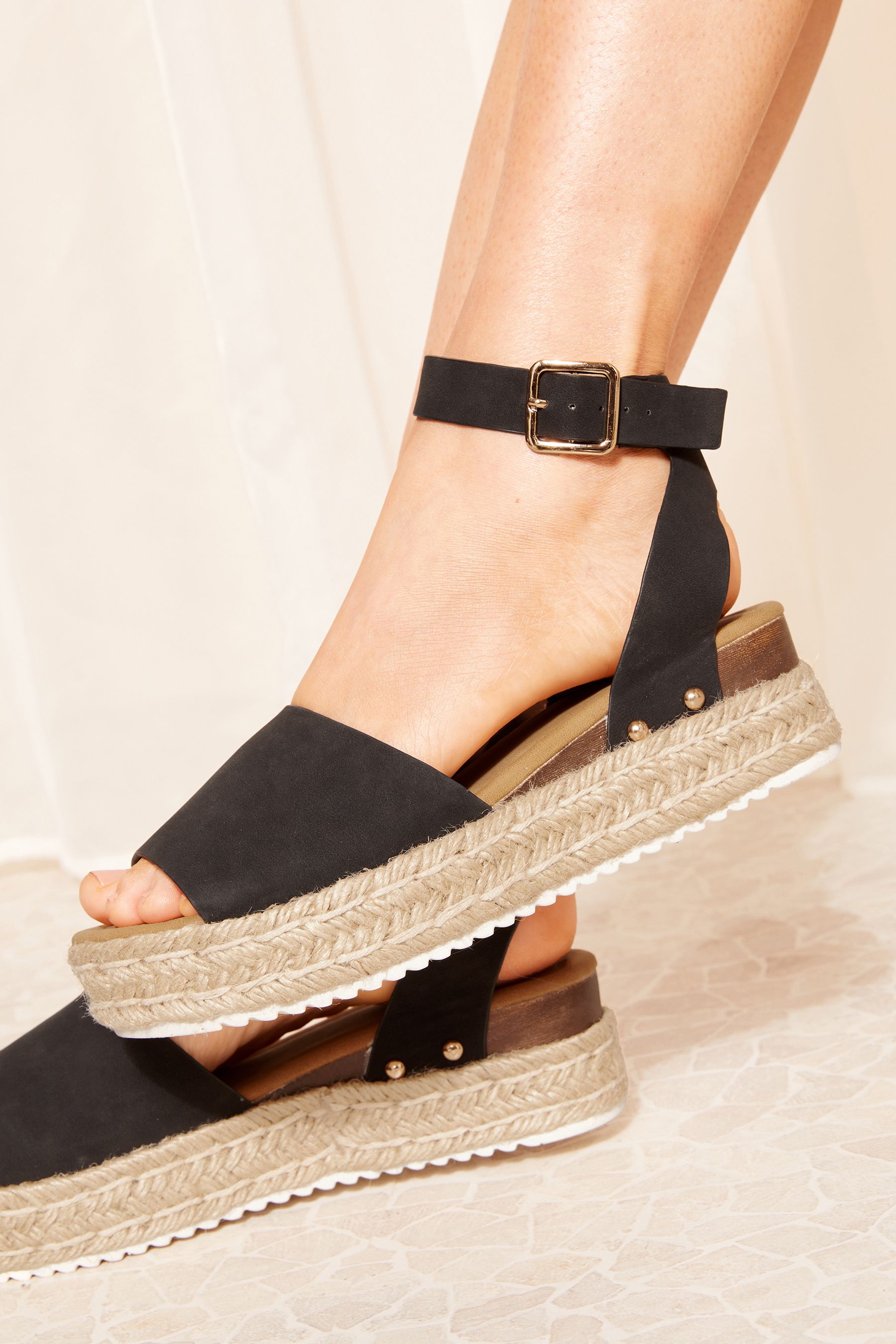 Buy Friends Like These Black Regular Fit Peep Toe Faux Suede Flatform Espadrille Sandal from Next Luxembourg