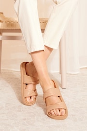 Friends Like These Camel Twist Footbed Faux Leather Slider Sandal - Image 1 of 4