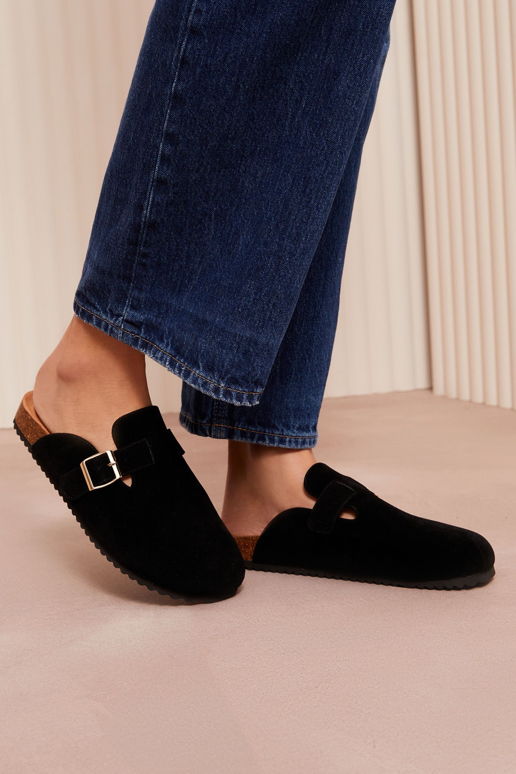 Buy Friends Like These Black Regular Fit Buckle Faux Suede Footbed Clog from Next Luxembourg