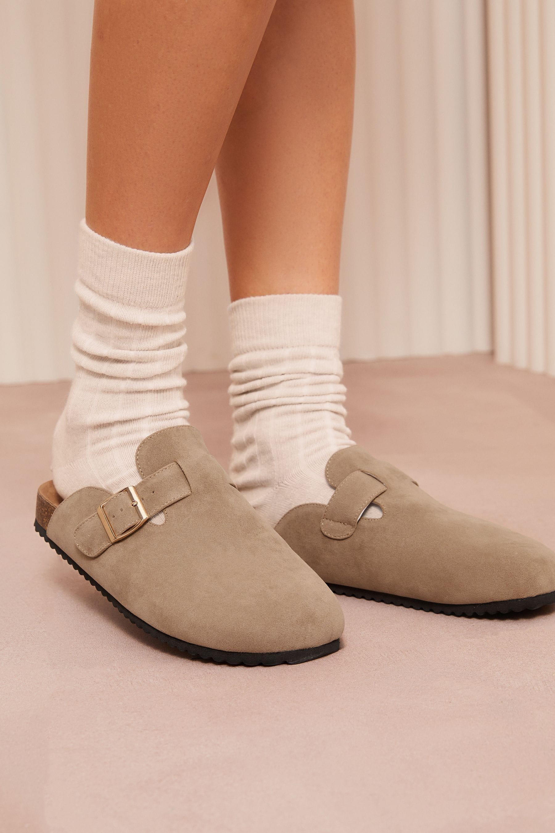 Buy Friends Like These Brown Standard Fit Buckle Faux Suede Comfort Footbed Clog from the Next UK online shop