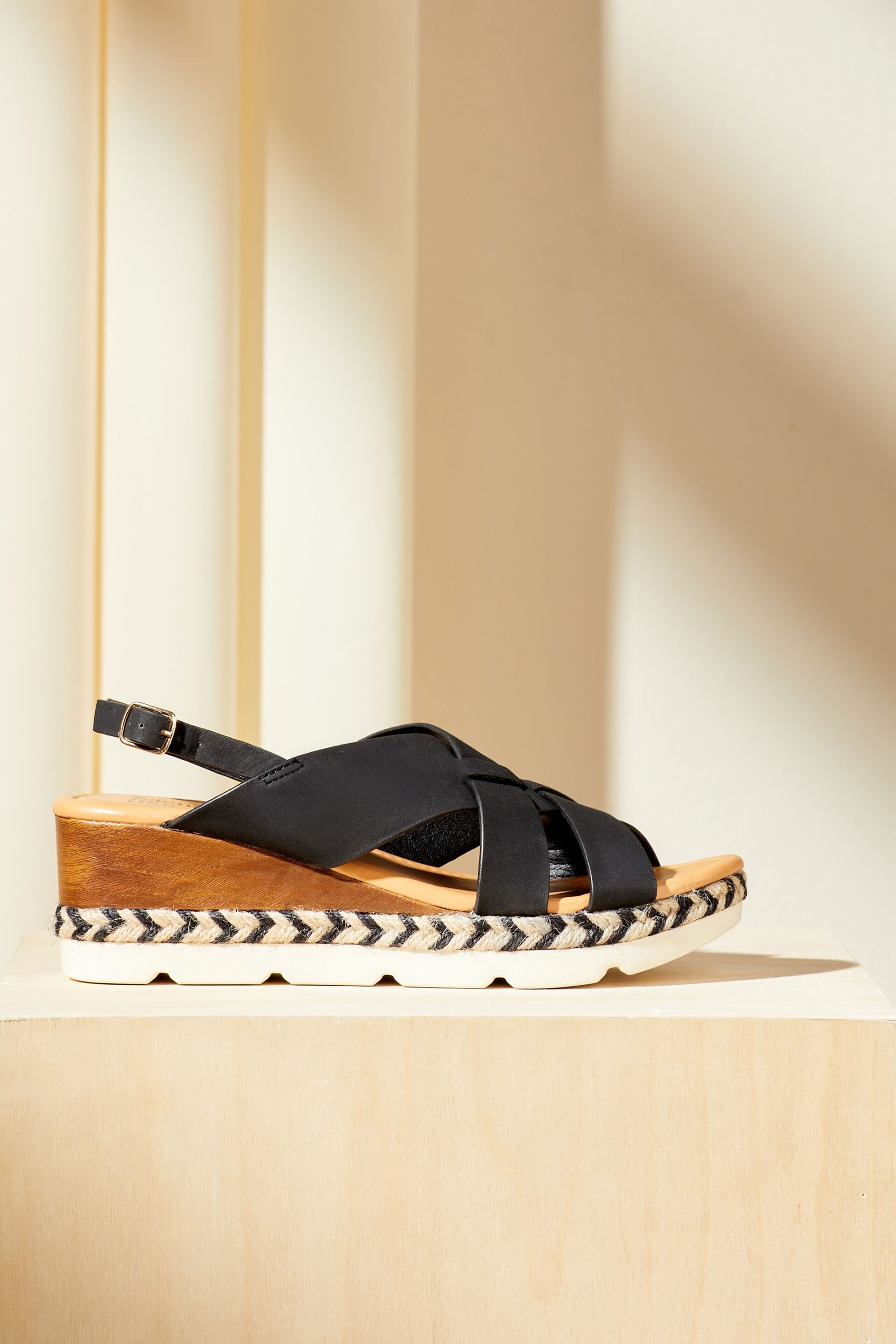 Friends Like These Black Comfort  Faux Leather Slingback Woven Wedge - Image 2 of 4