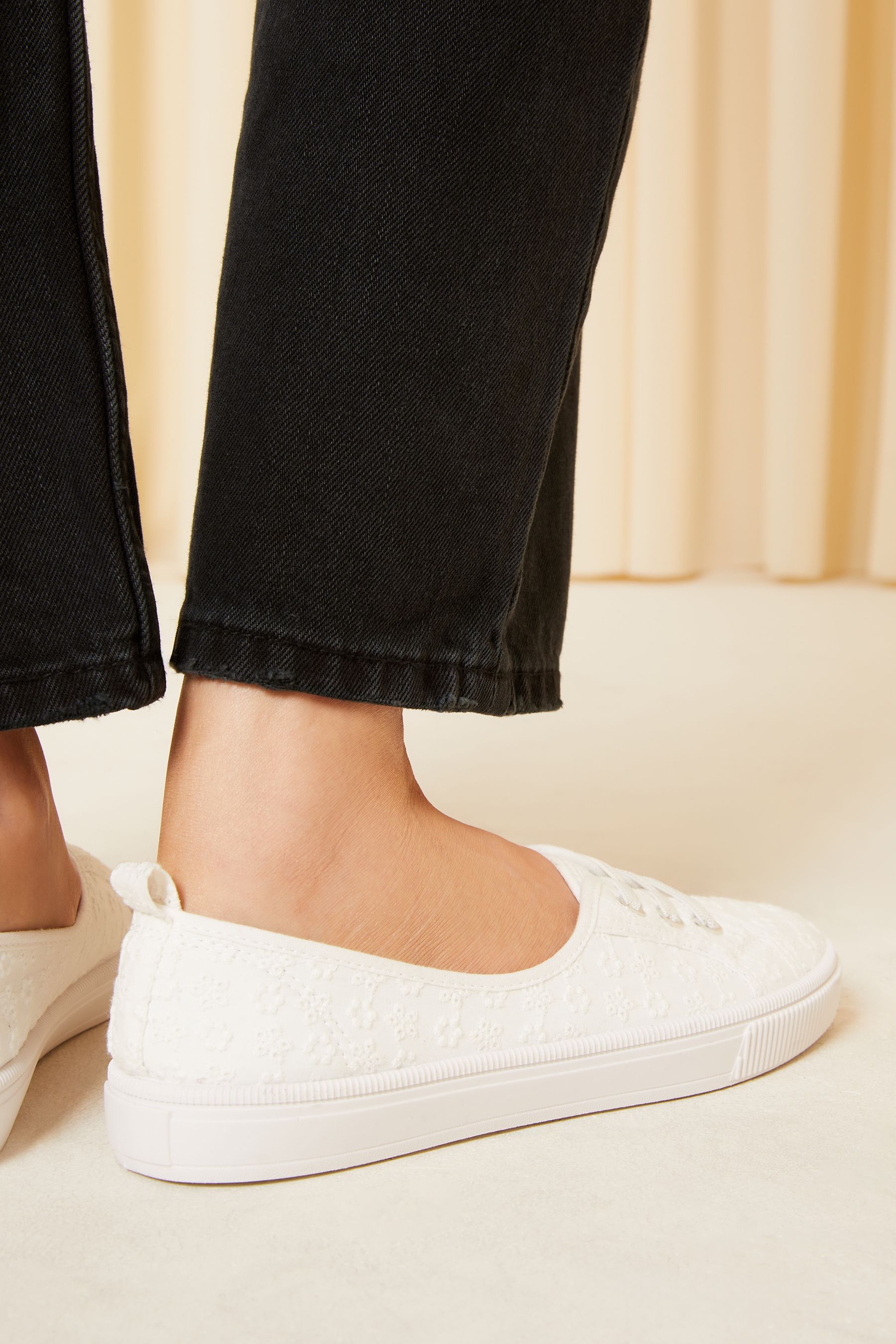 Buy Friends Like These White Broderie Plimsoll Lace Up Pump Trainers from Next Luxembourg