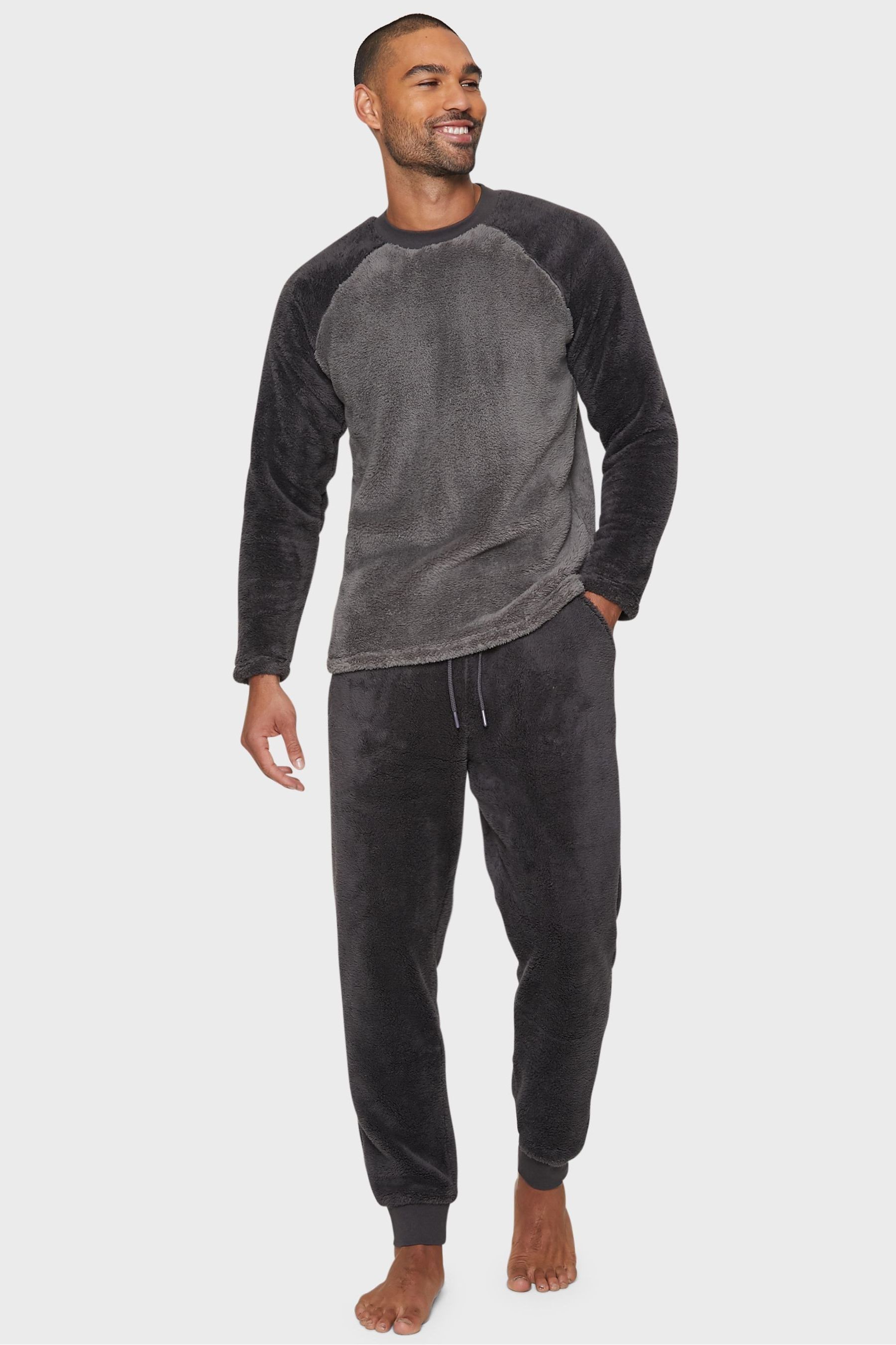 Threadbare Charcoal Threadbare Borg Pyjama Set