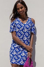 Threadbare Blue Mini Cold Shoulder Shift Dress - Image 1 of 4