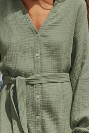 Threadbare Green Grandad Collar Belted Shirt Dress - Image 4 of 4
