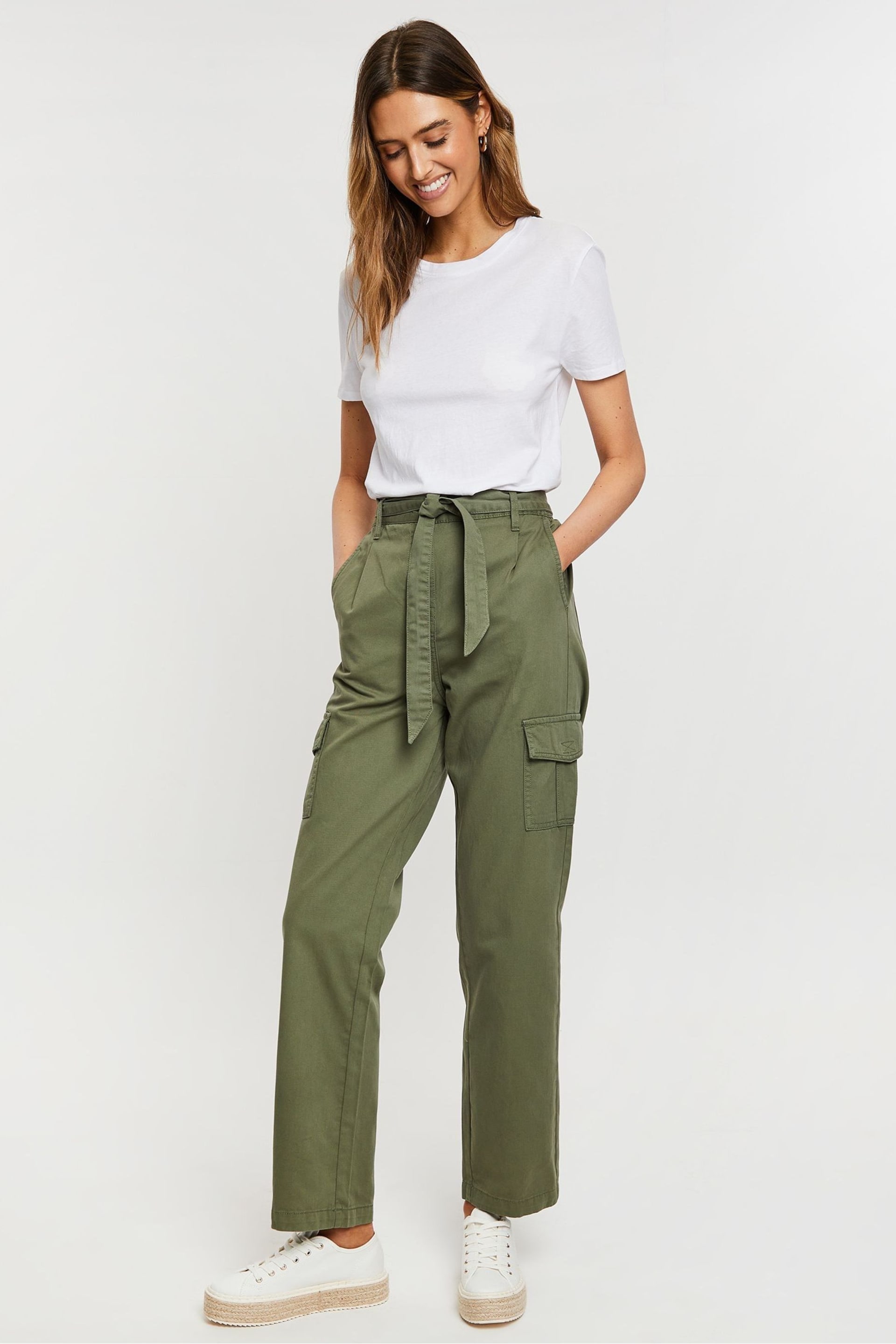 Threadbare Green Cargo Utility Straight Leg Belted Trousers - Image 3 of 4