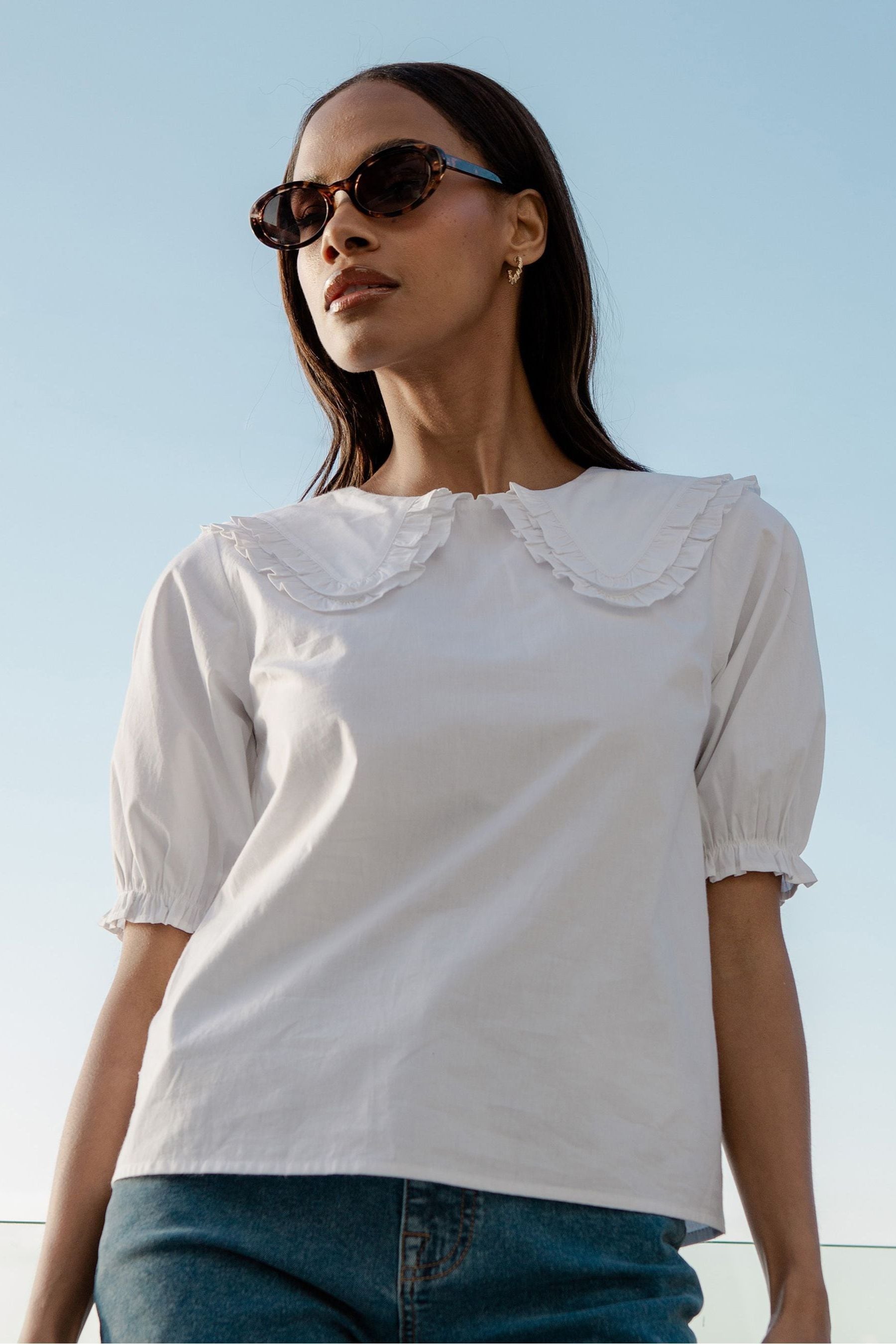 Buy Threadbare White Oversized Frill Collar 100 Cotton Blouse from the Next UK online shop