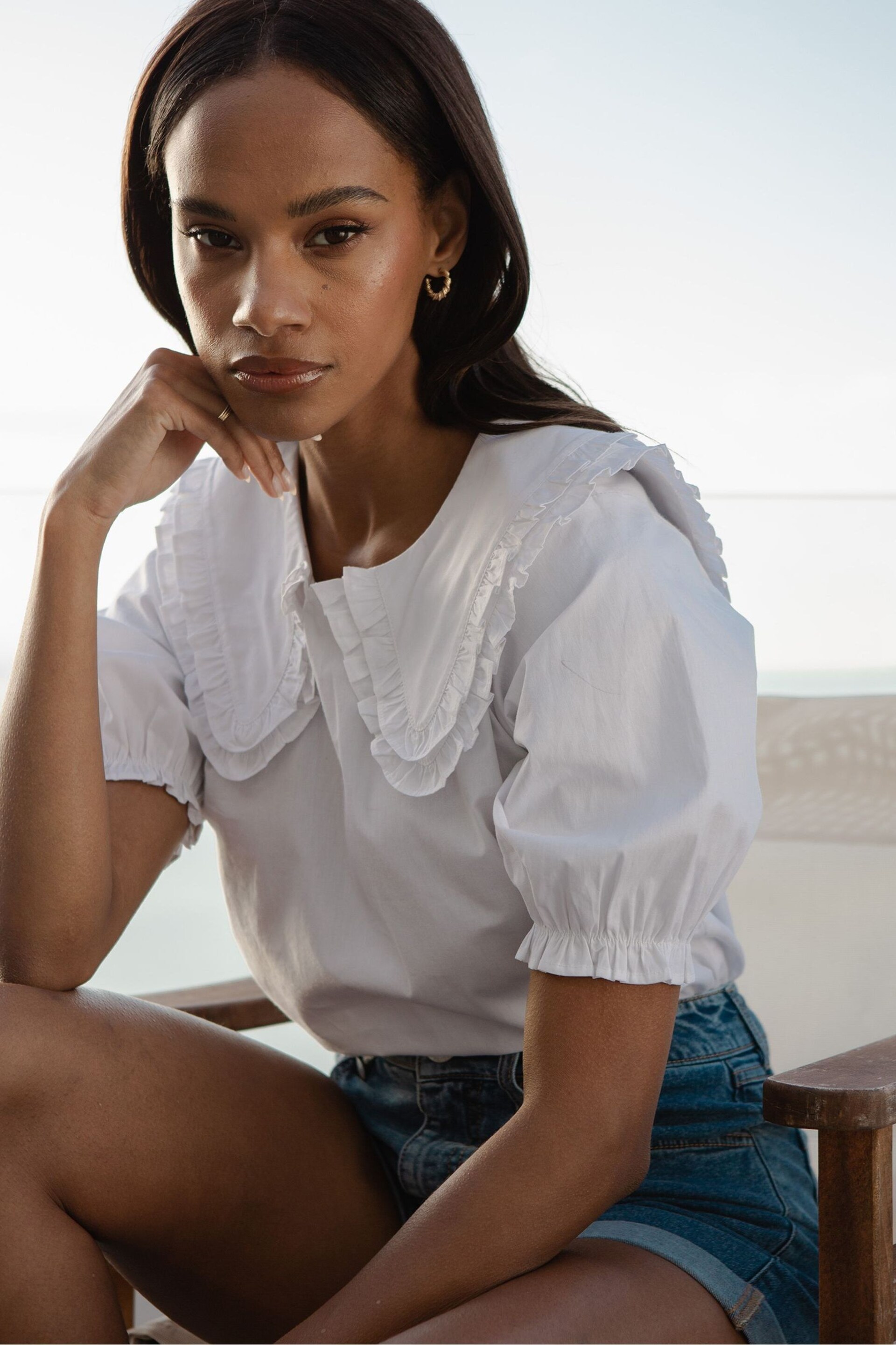 Threadbare White Oversized Frill Collar Blouse - Image 3 of 4