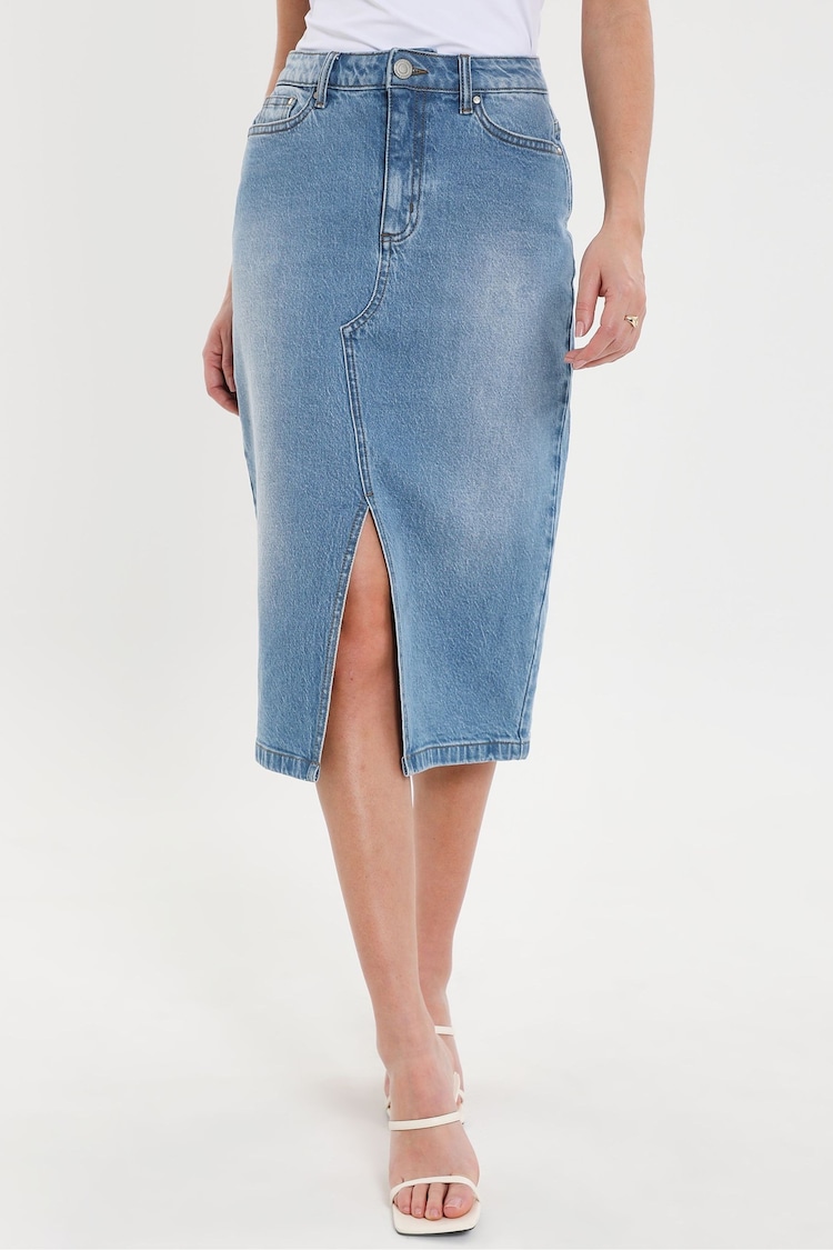 Threadbare Light Blue Denim Midi Skirt - Image 2 of 5