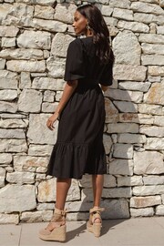 Threadbare Black Cotton Poplin Tiered Midi Dress - Image 2 of 4