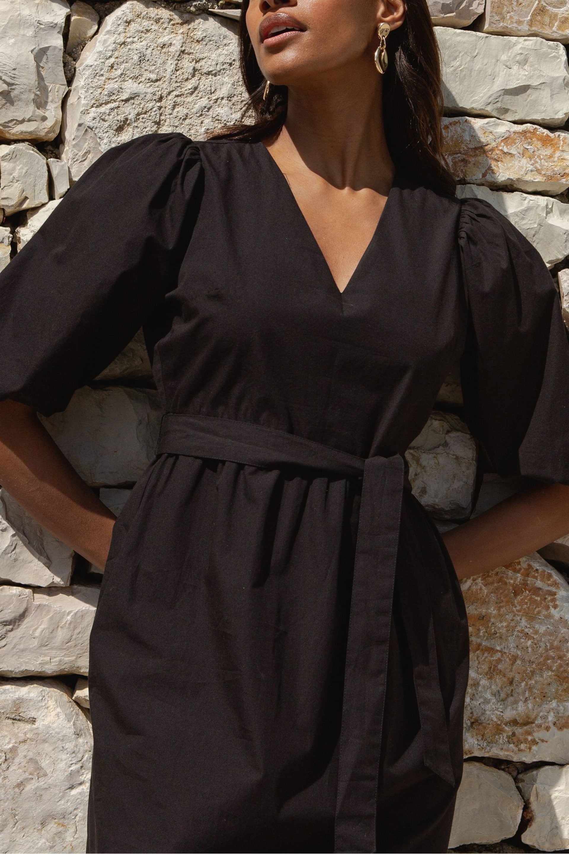 Threadbare Black Cotton Poplin Tiered Midi Dress - Image 3 of 4