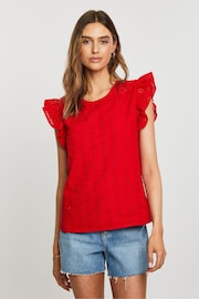 Threadbare Red Cotton Broderie Frill Sleeve Blouse - Image 1 of 4