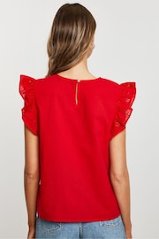 Threadbare Red Cotton Broderie Frill Sleeve Blouse - Image 2 of 4