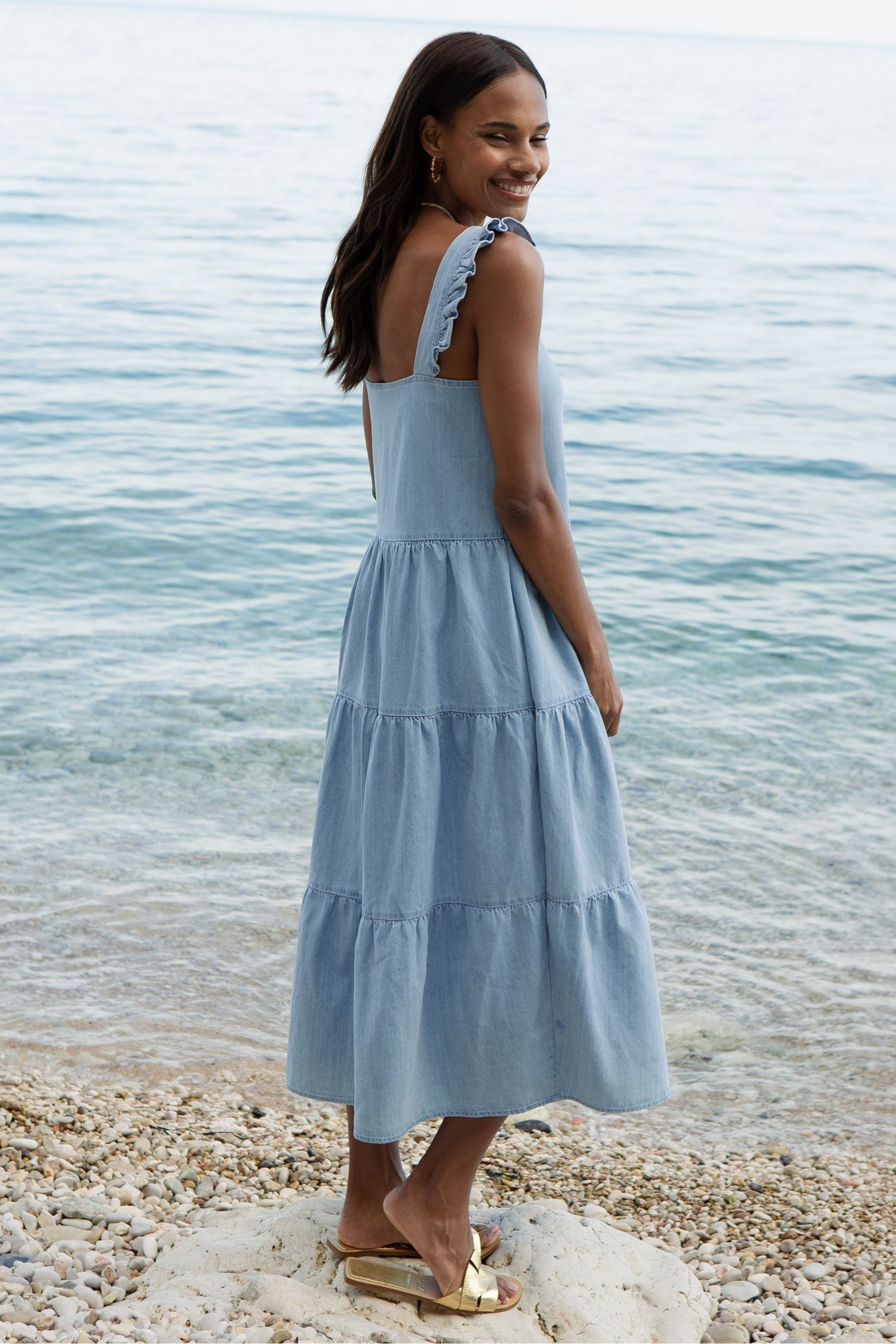 Buy Threadbare Blue 100 Cotton Linen Blend Tiered Midi Dress from Next USA