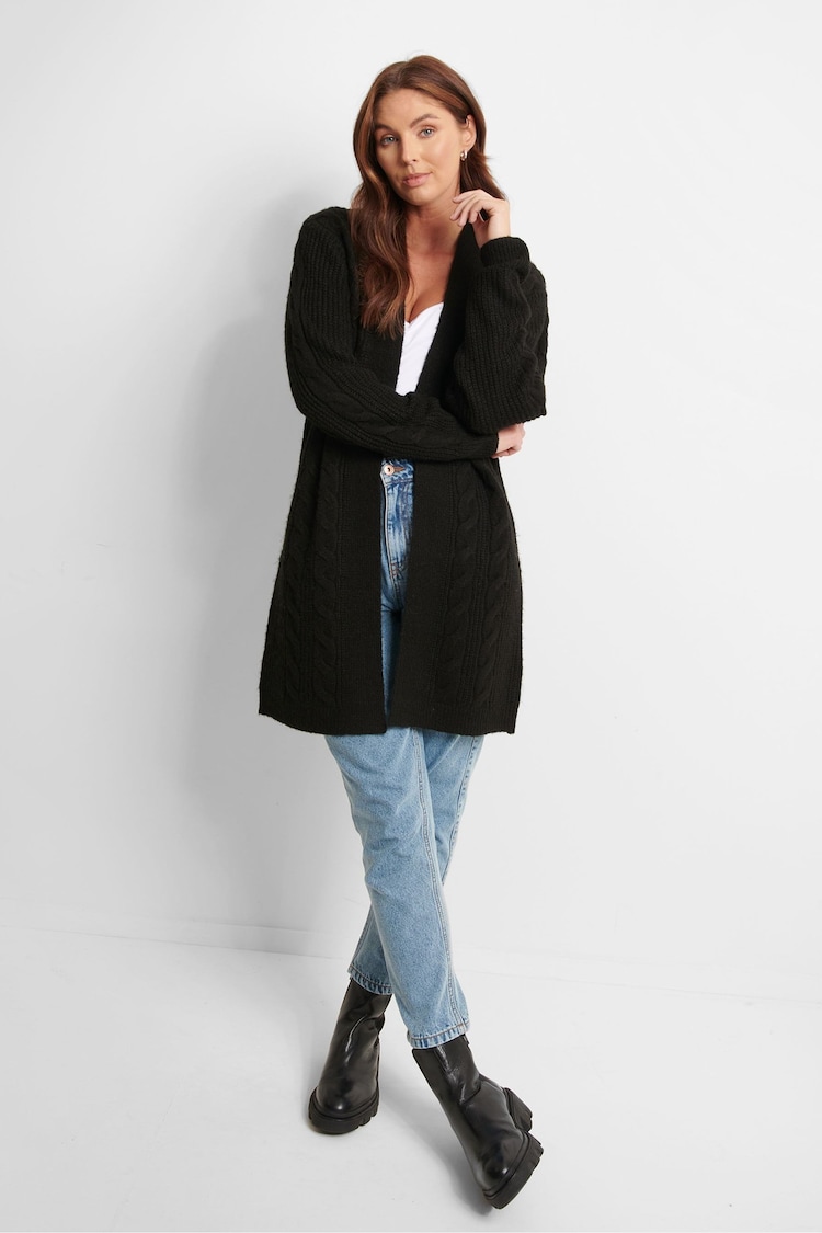 Threadbare Black Cable Knit Cardigan - Image 1 of 4