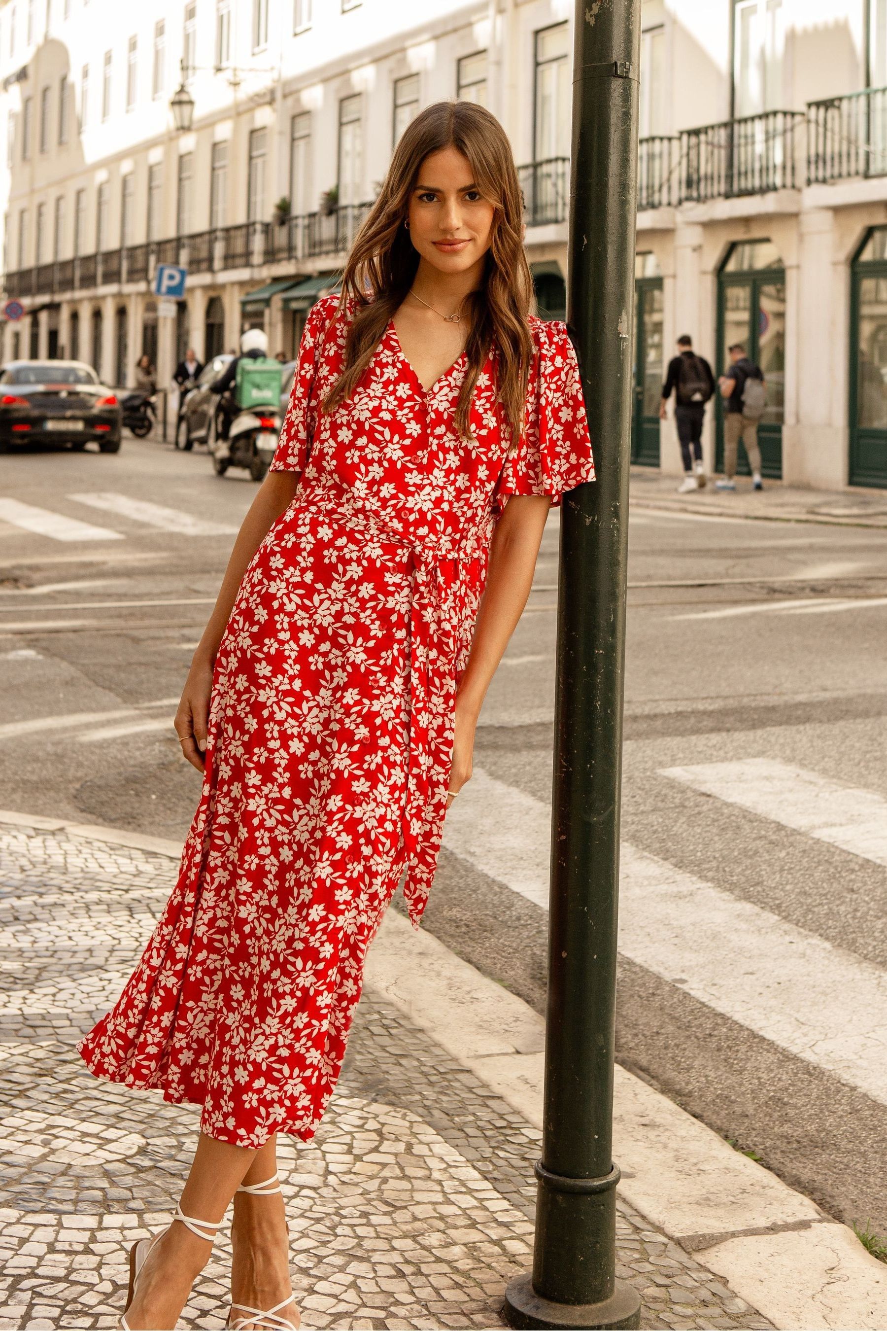 Red button down midi dress 2025
